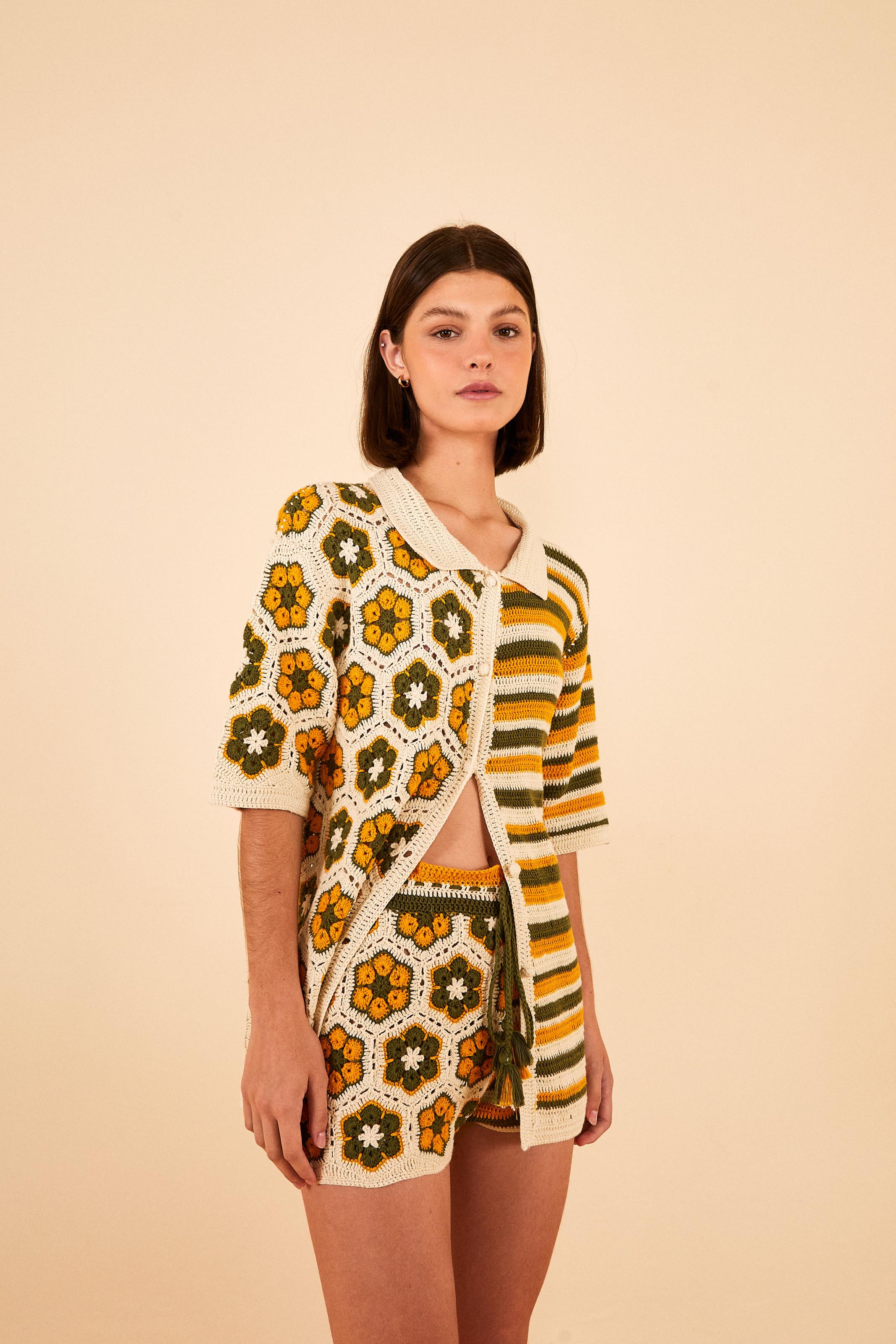 Short Crochet Estampado Tucaninhos Brasil