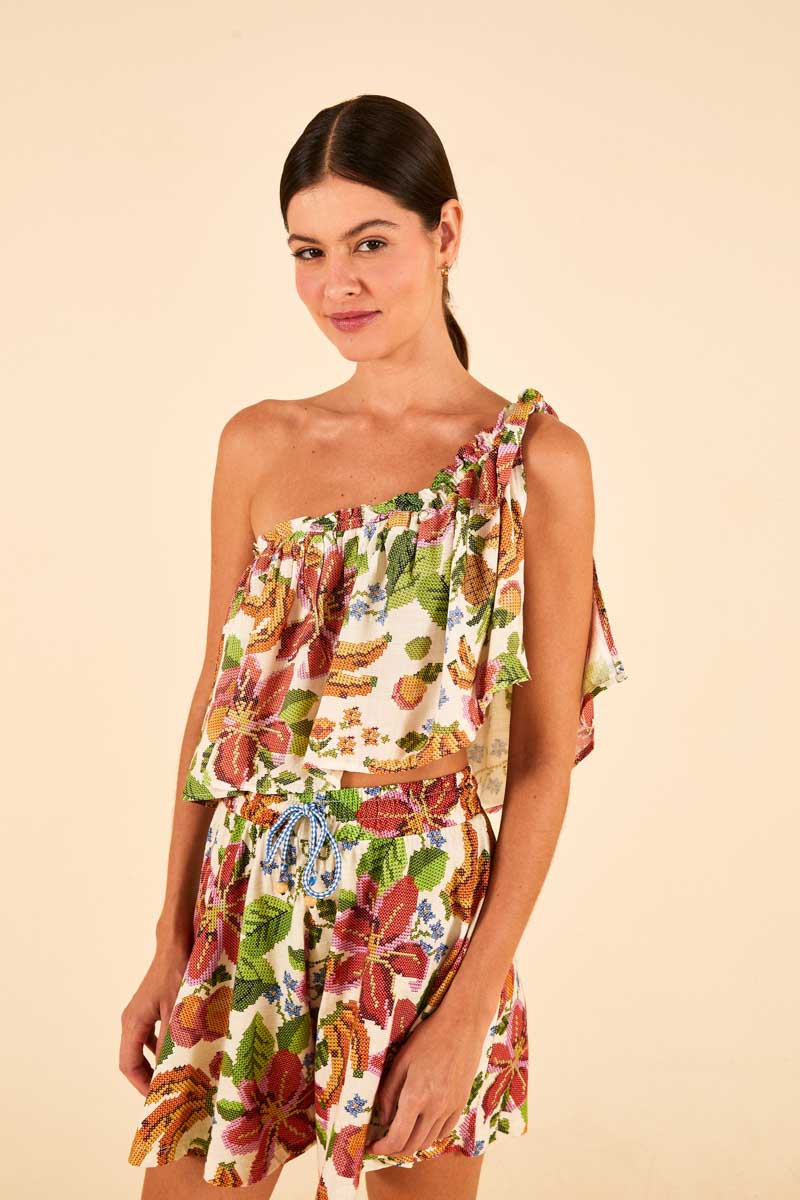 Blusa Ombro Só Estampada Vitamina De Verão