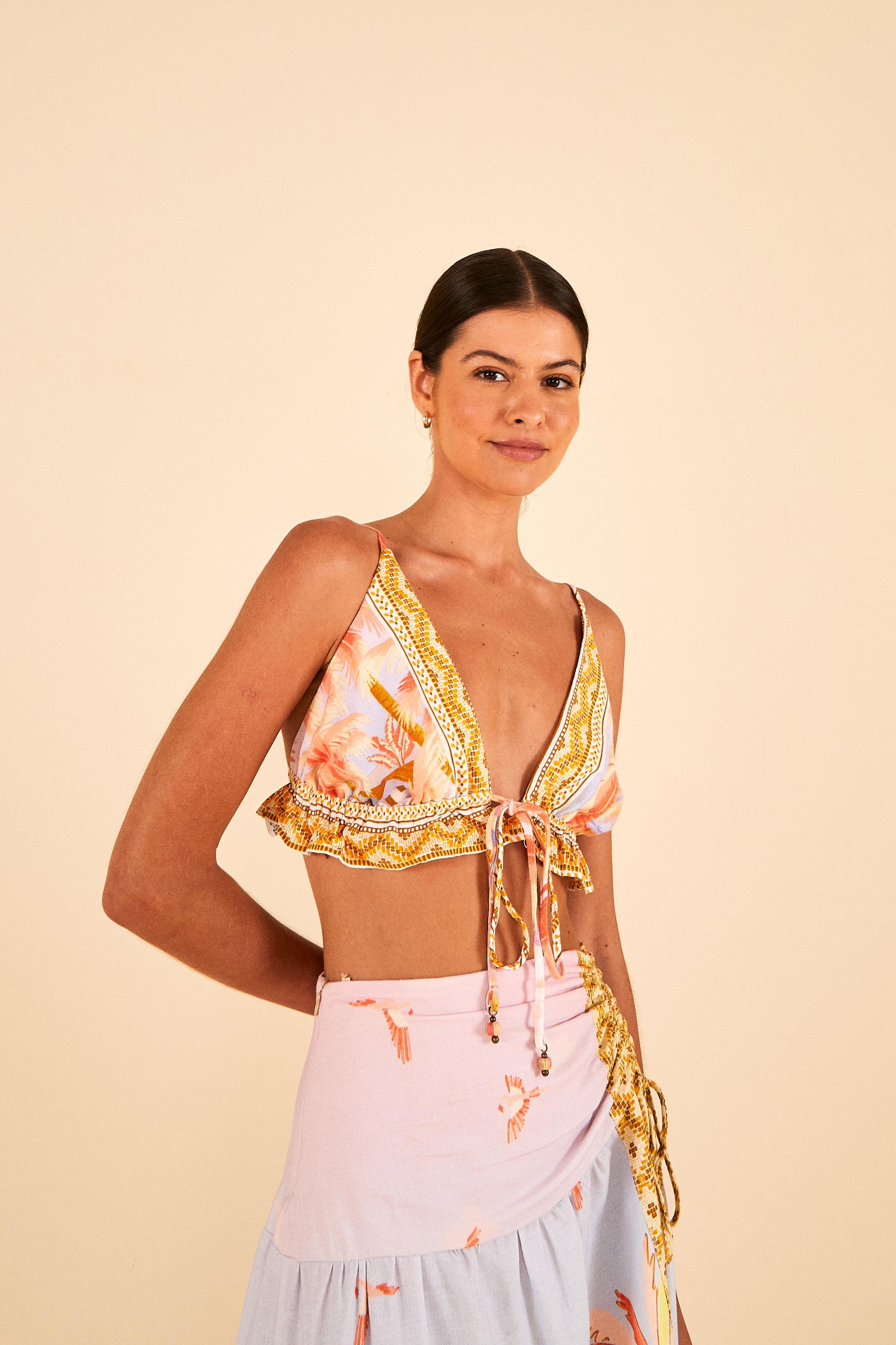 Top Cropped Estampado Praia Do Interior