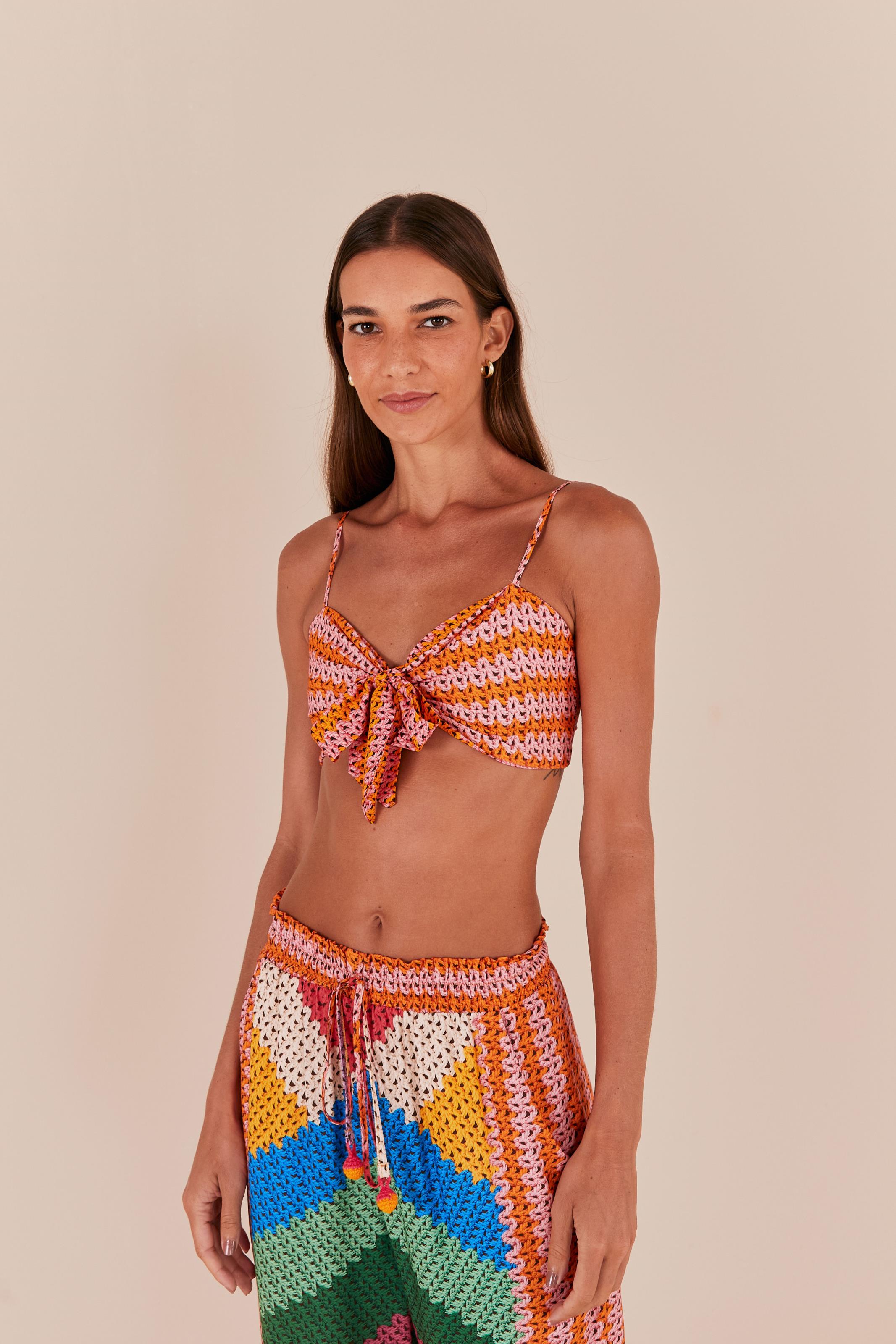 Top Amarração Estampado Borda Cor Listra
