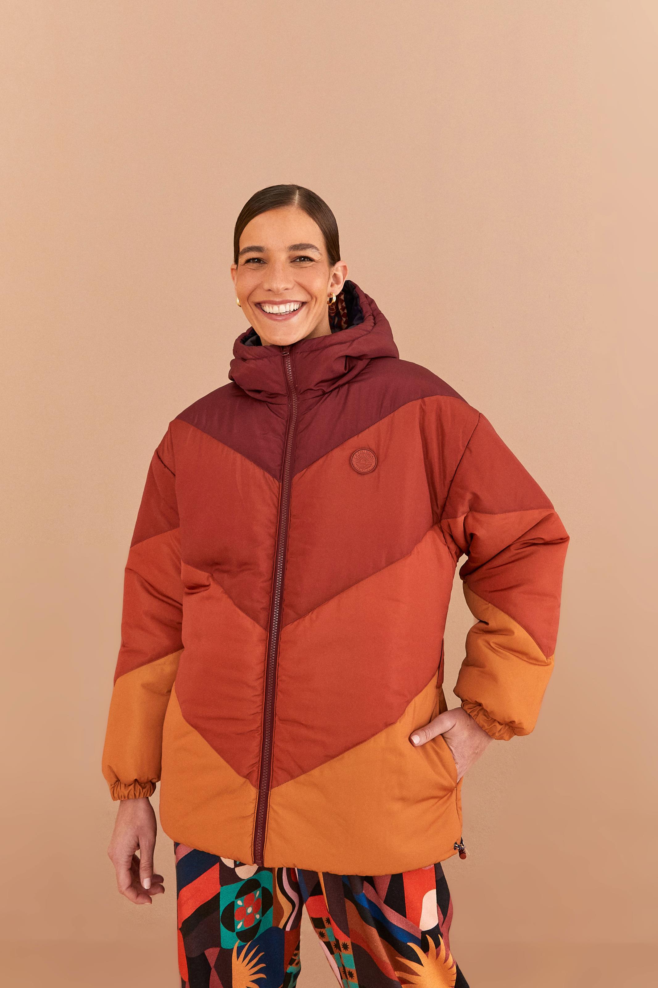 Casaco Puffer Dupla Face Estampado Coração