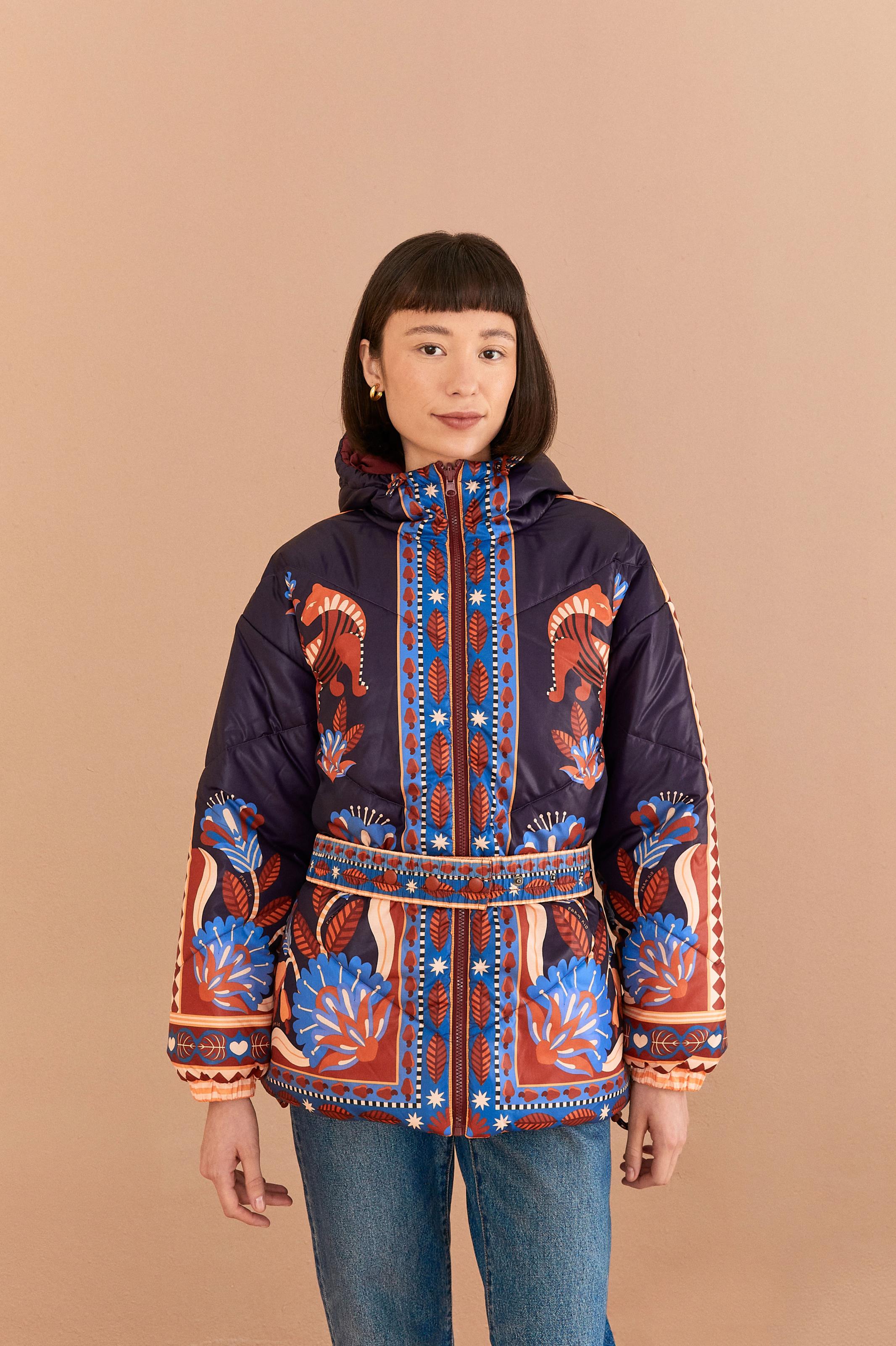 Casaco Puffer Dupla Face Estampado Coração