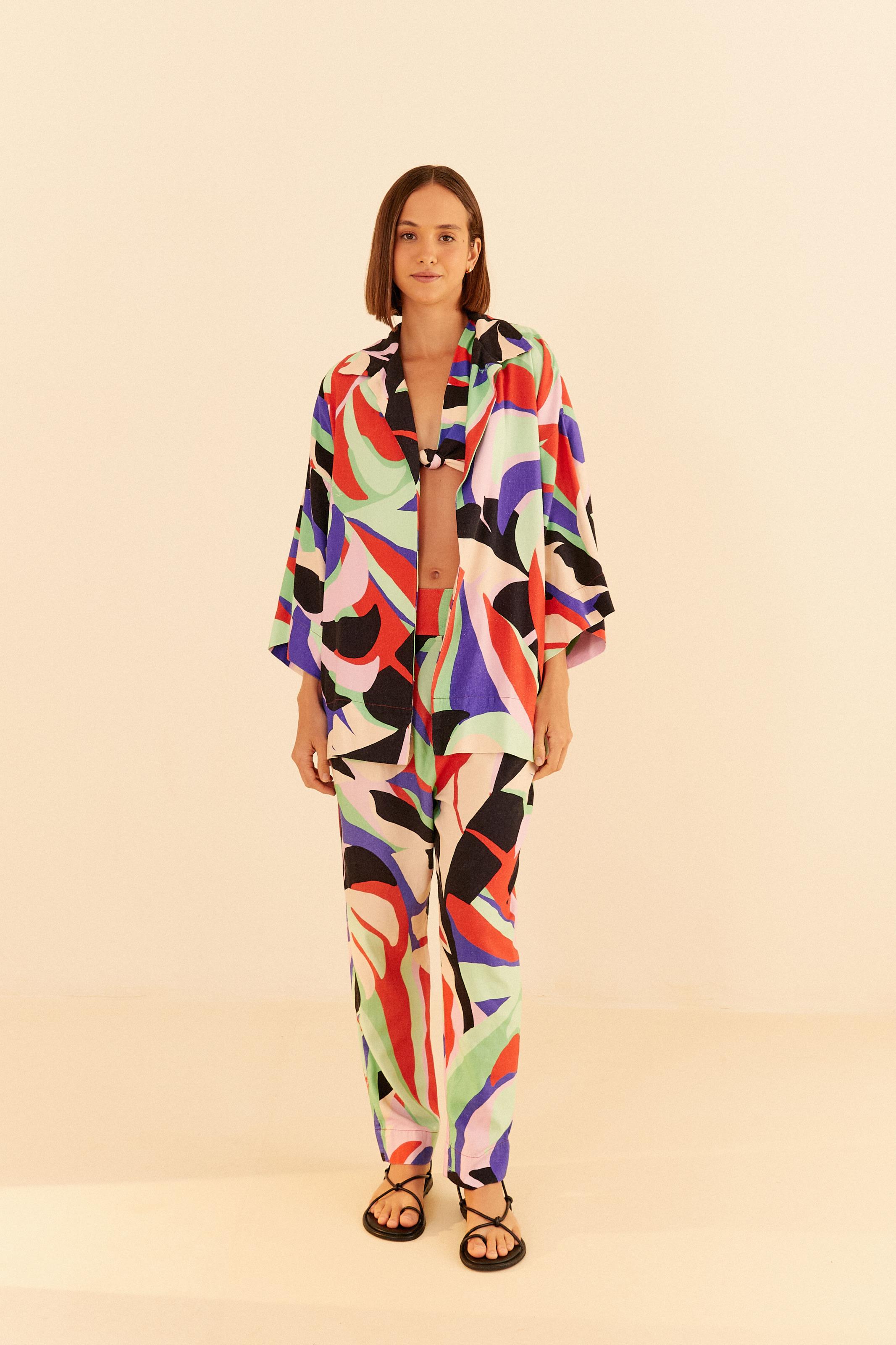 Kimono Estampado Folhagem Fresca