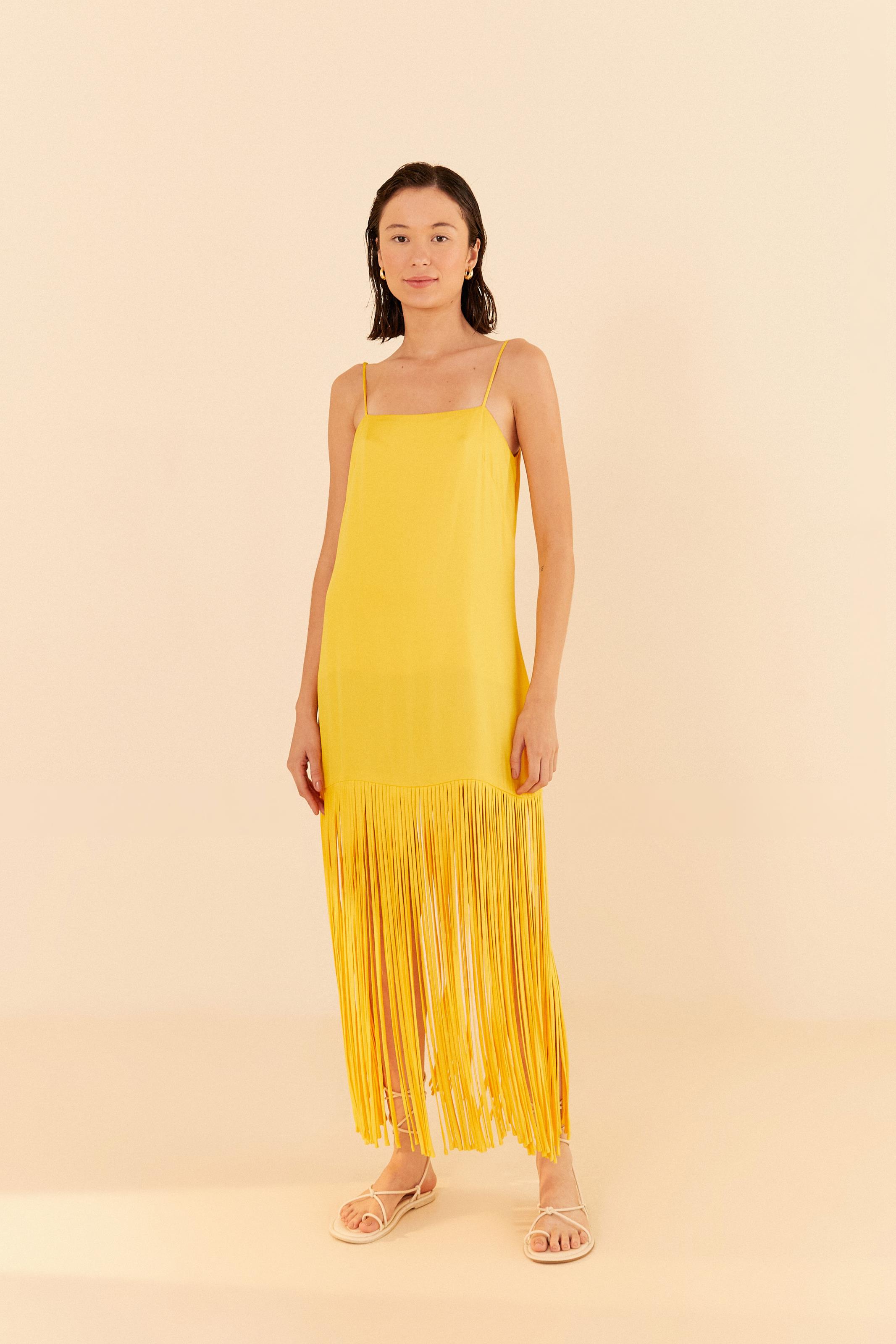 Vestido Cetim Franjas