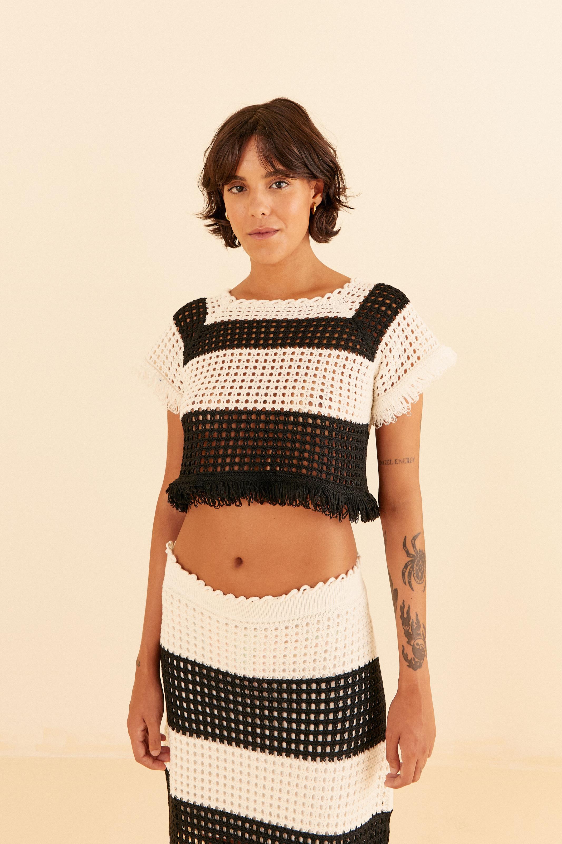 Top Tricot Listrado Com Franja