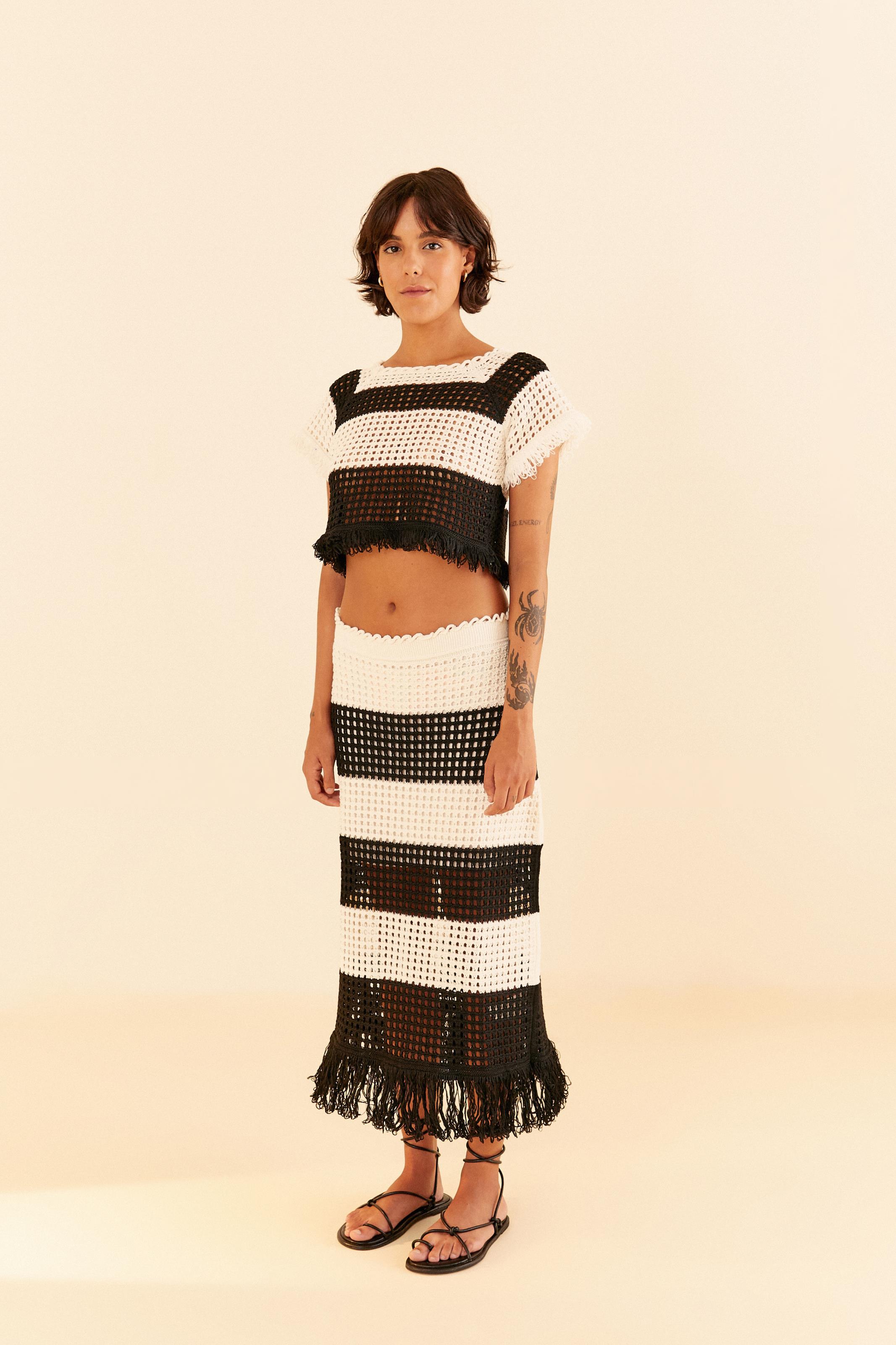Top Tricot Listrado Com Franja