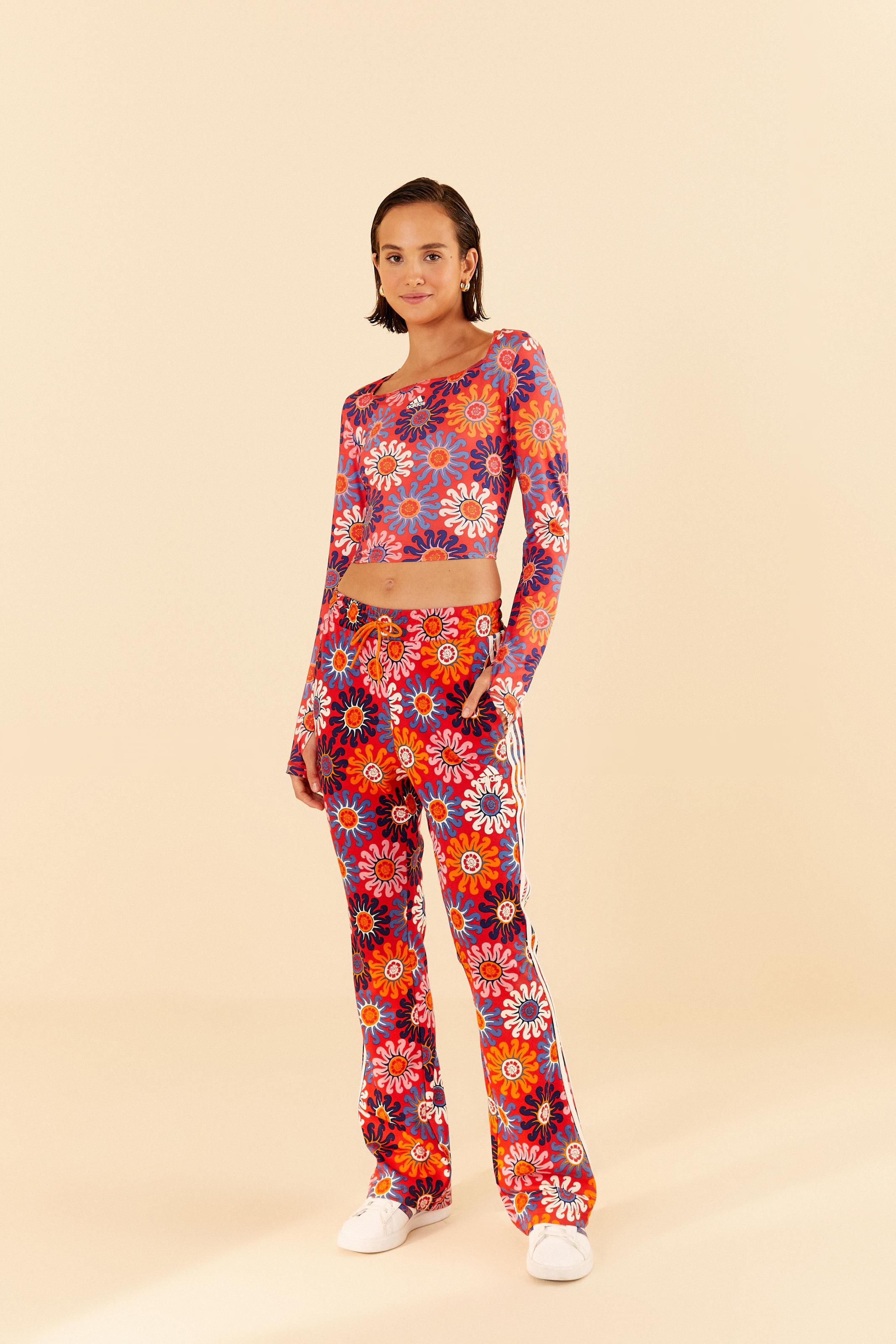 Cropped Manga Longa Adidas Estampado Sunny Day Vivid Red