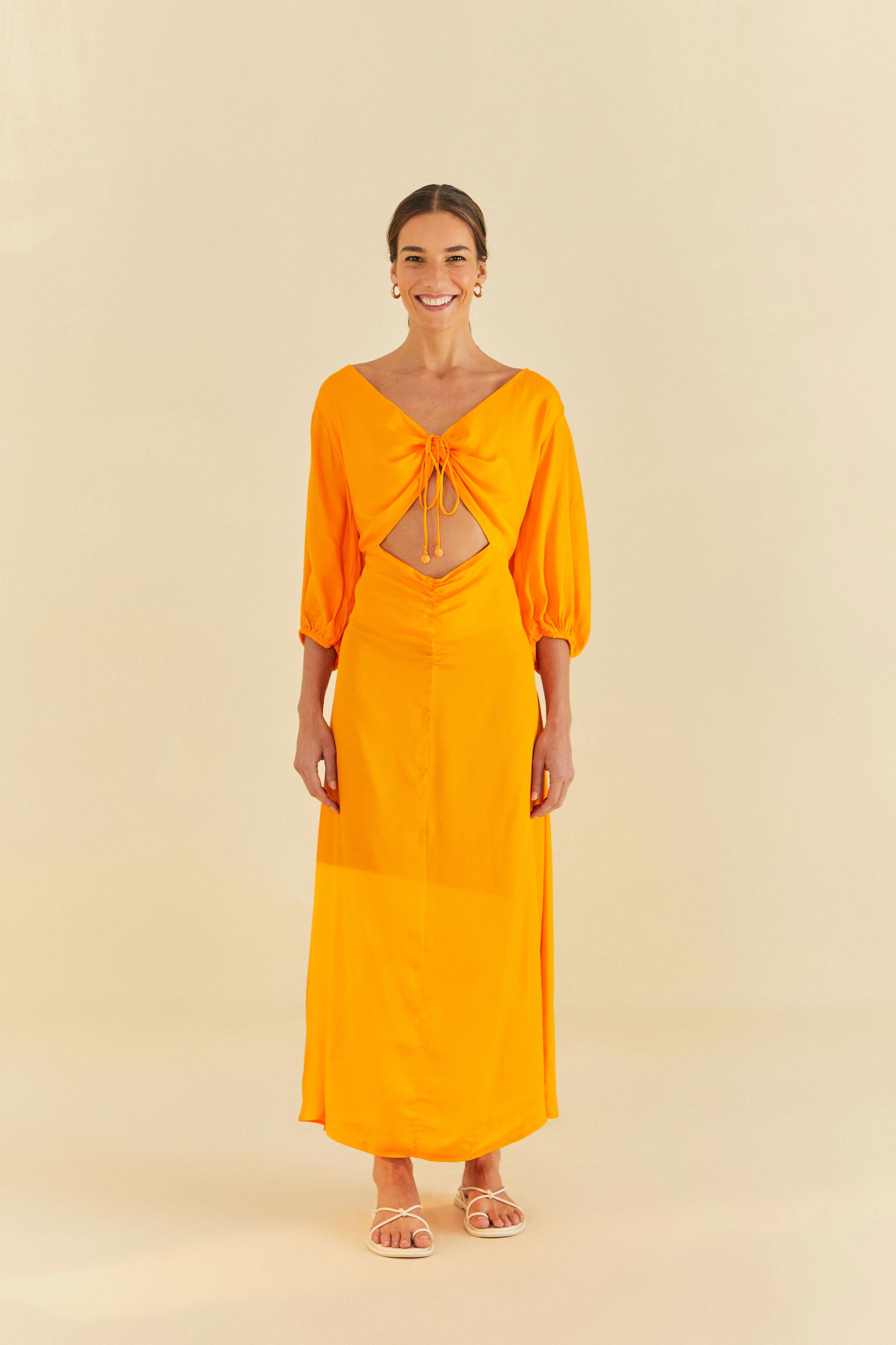 Vestido Cetim Franzido Decote