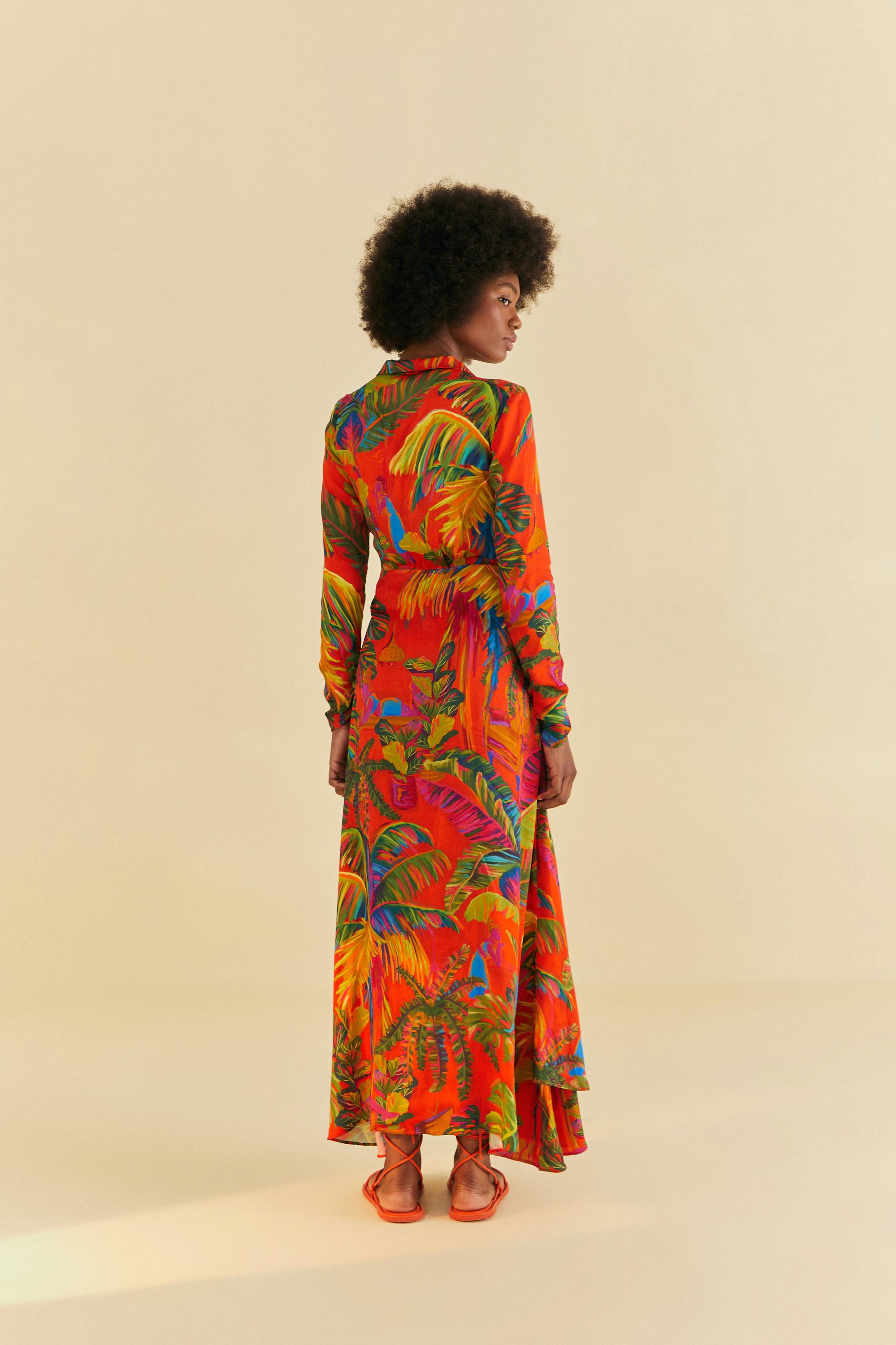 Vestido Longo Manga Estampado Selva Urbana
