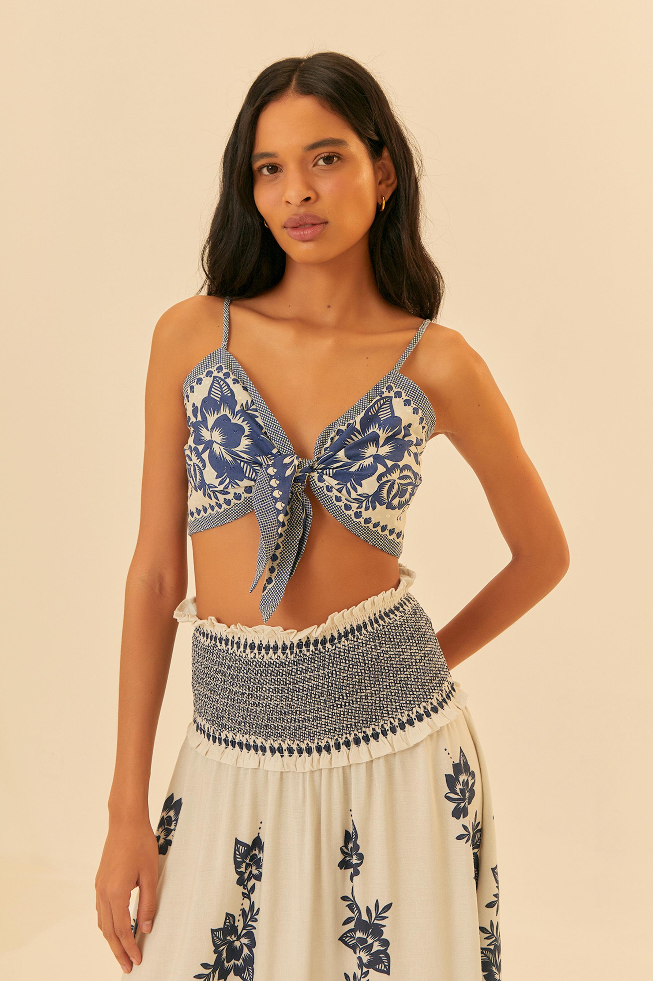 Top Nó Estampado Renda De Verão