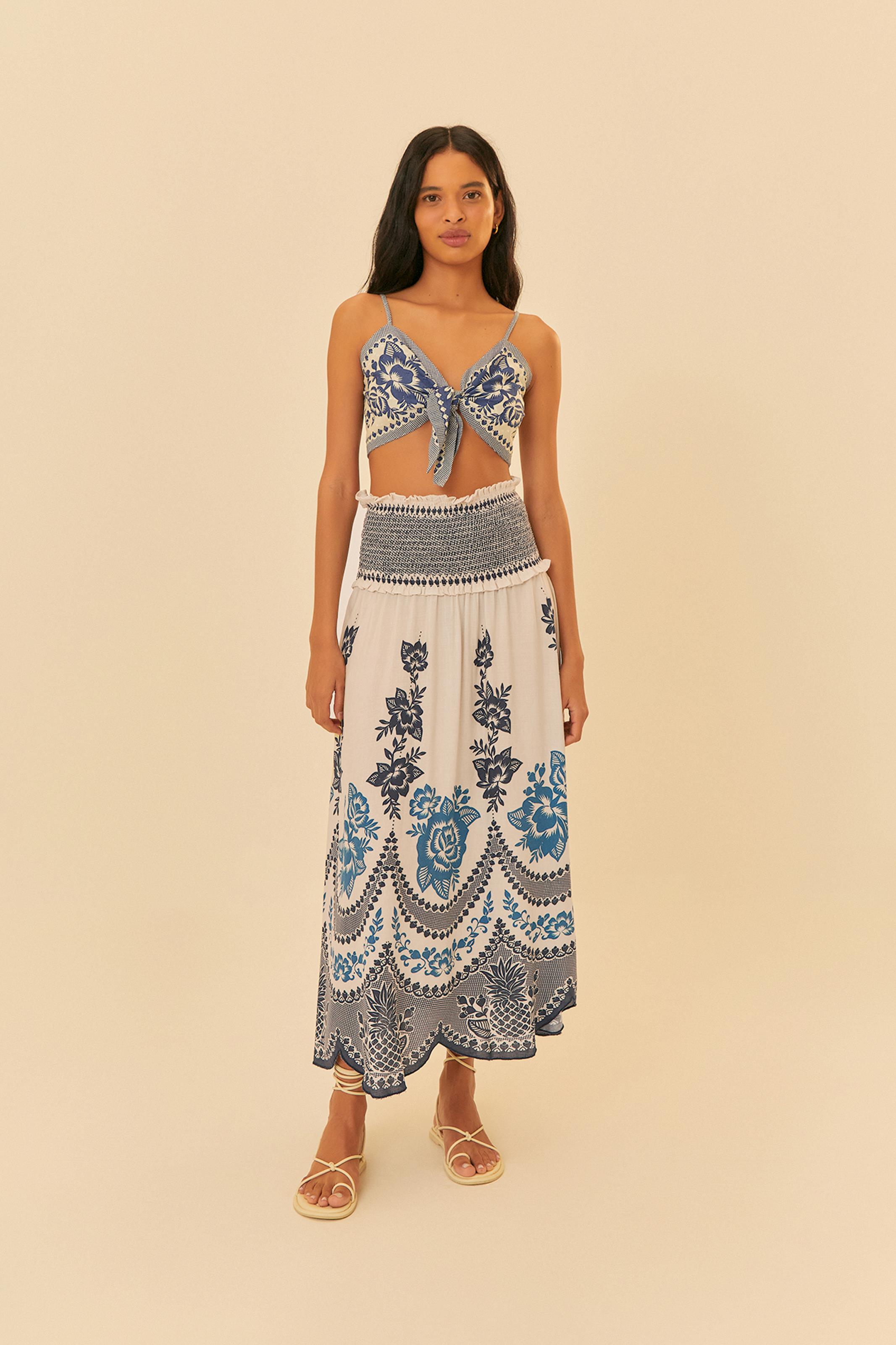 Top Nó Estampado Renda De Verão