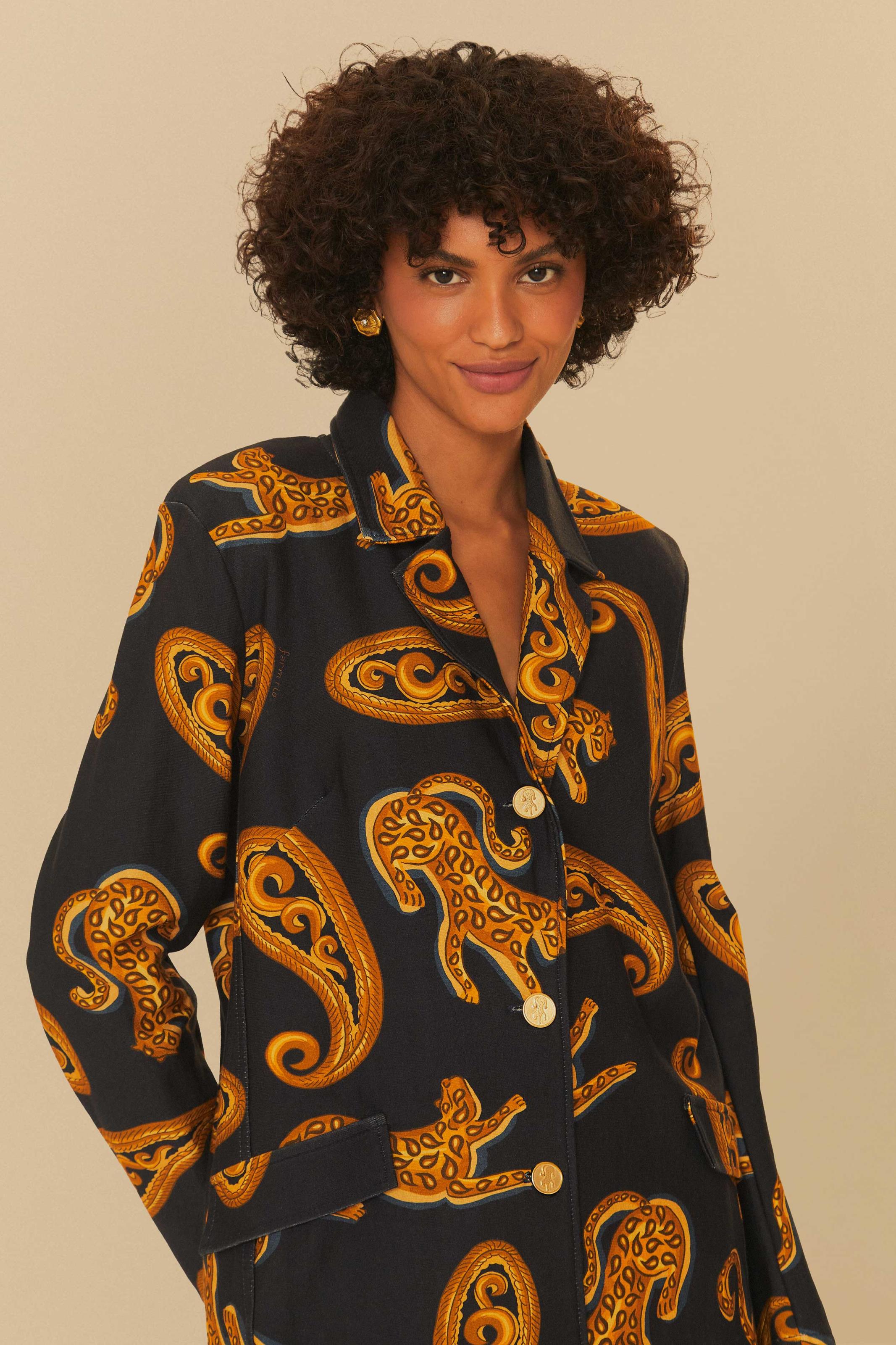 Blazer Estampado Onça De Ouro