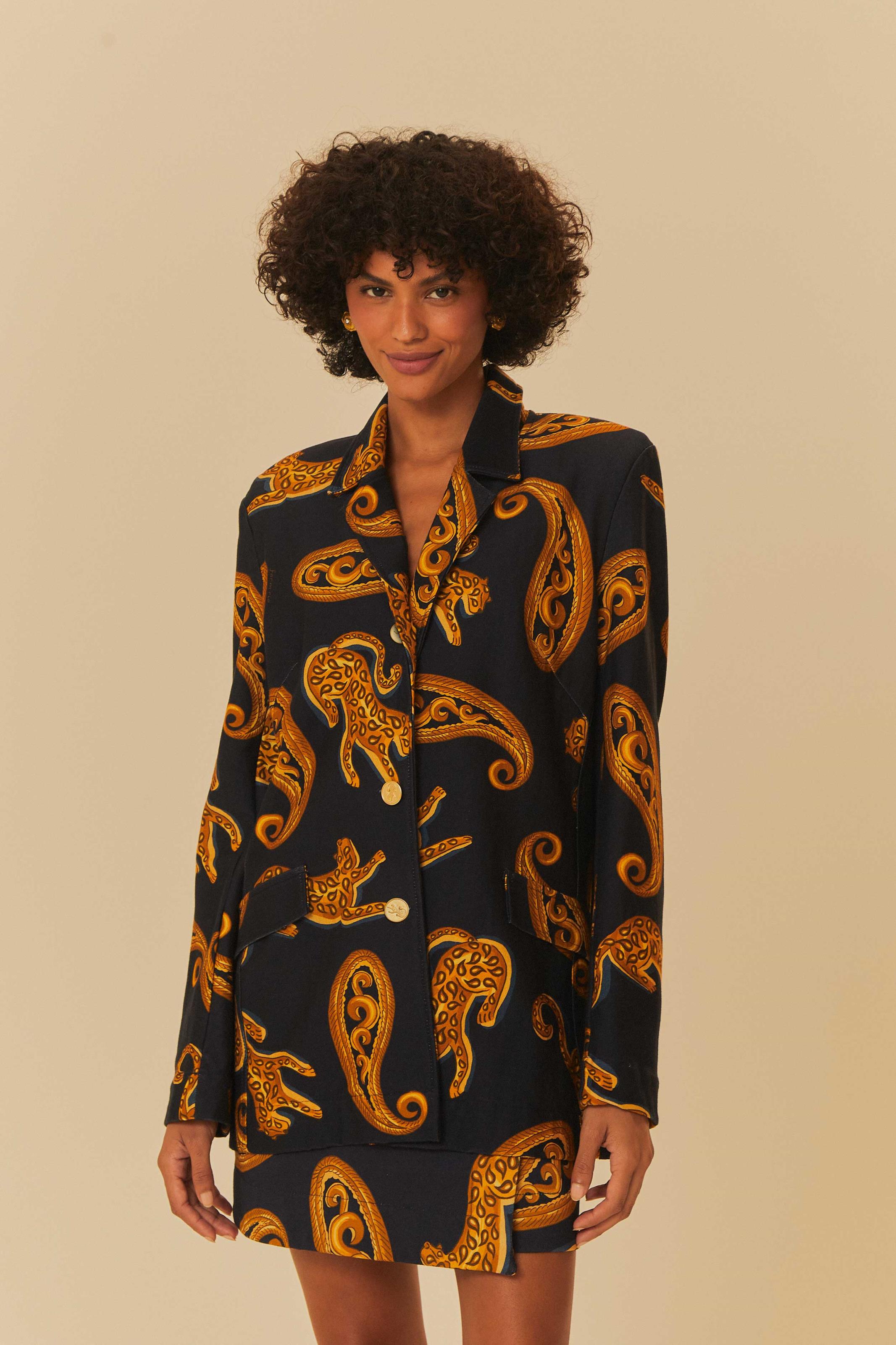 Blazer Estampado Onça De Ouro