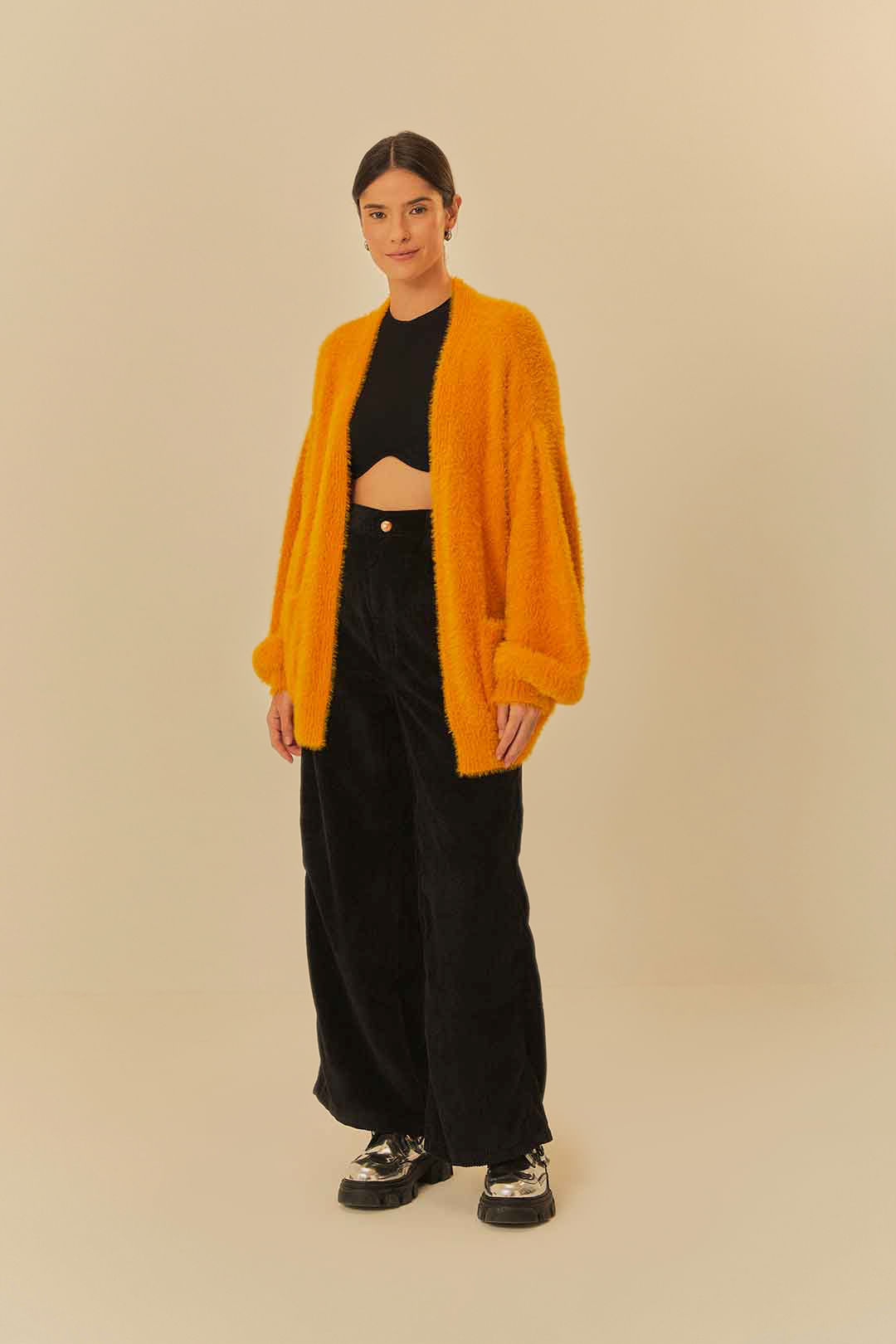 Cardigan Tricot Pelinho Com Bolso