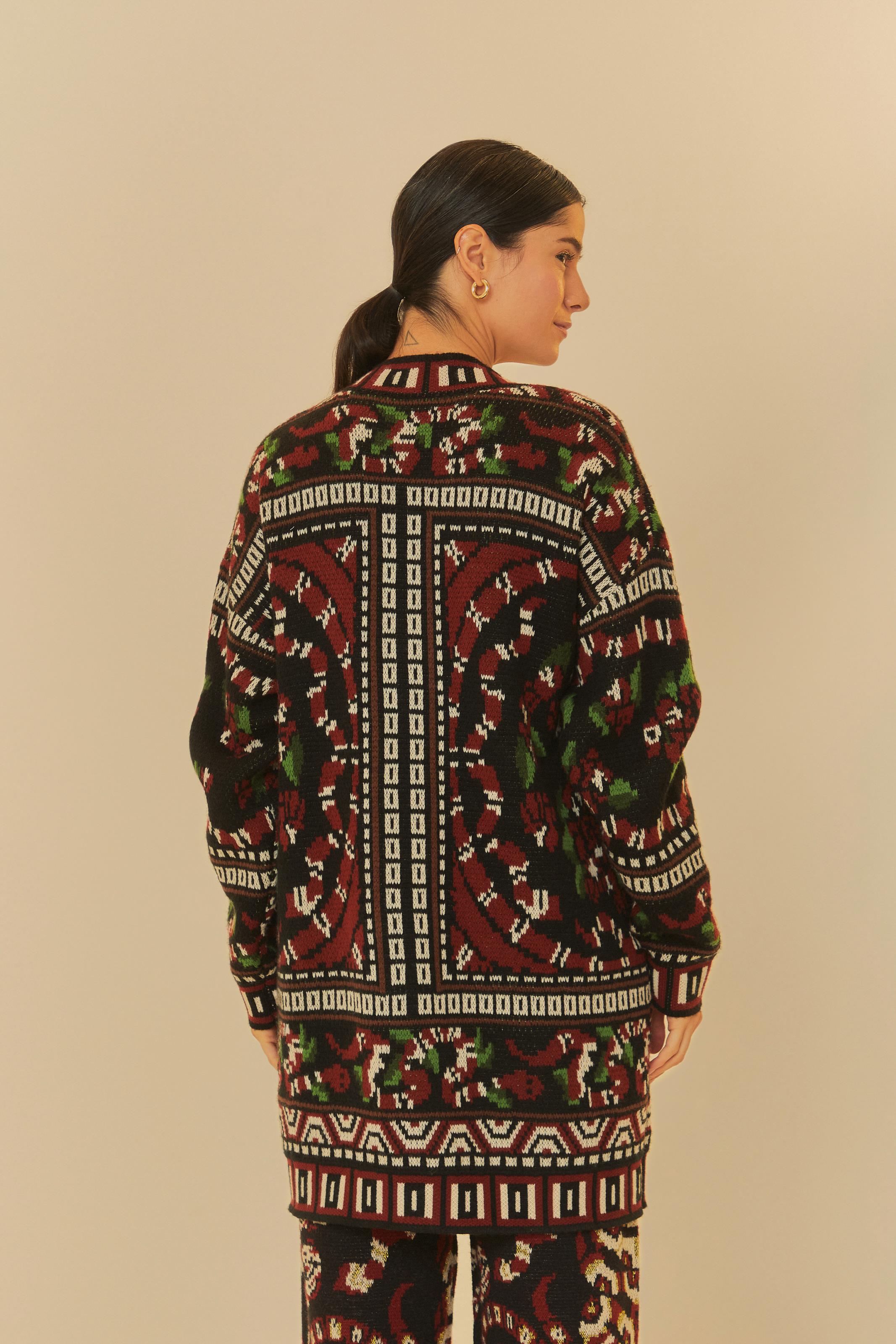 Cardigan Tricot Lenço Estampado Guaraná Coral