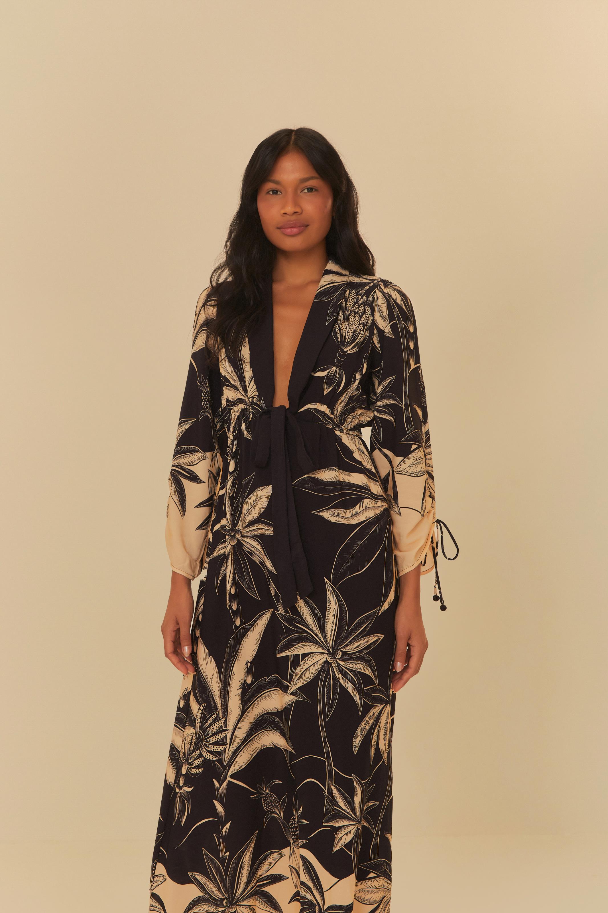 Vestido Cropped Estampado Floresta Praiana