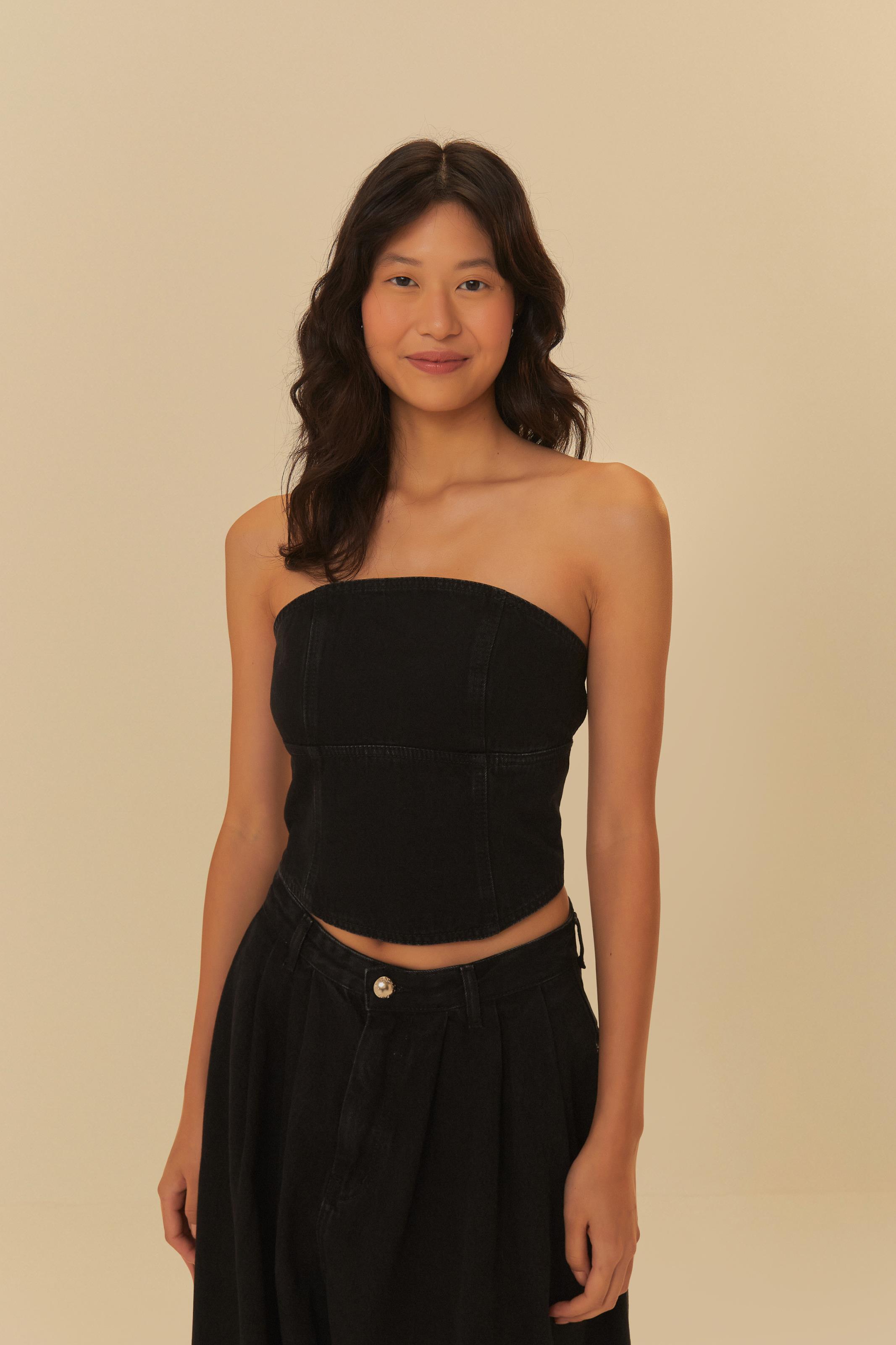 Corselet Black Jeans Sem Alça