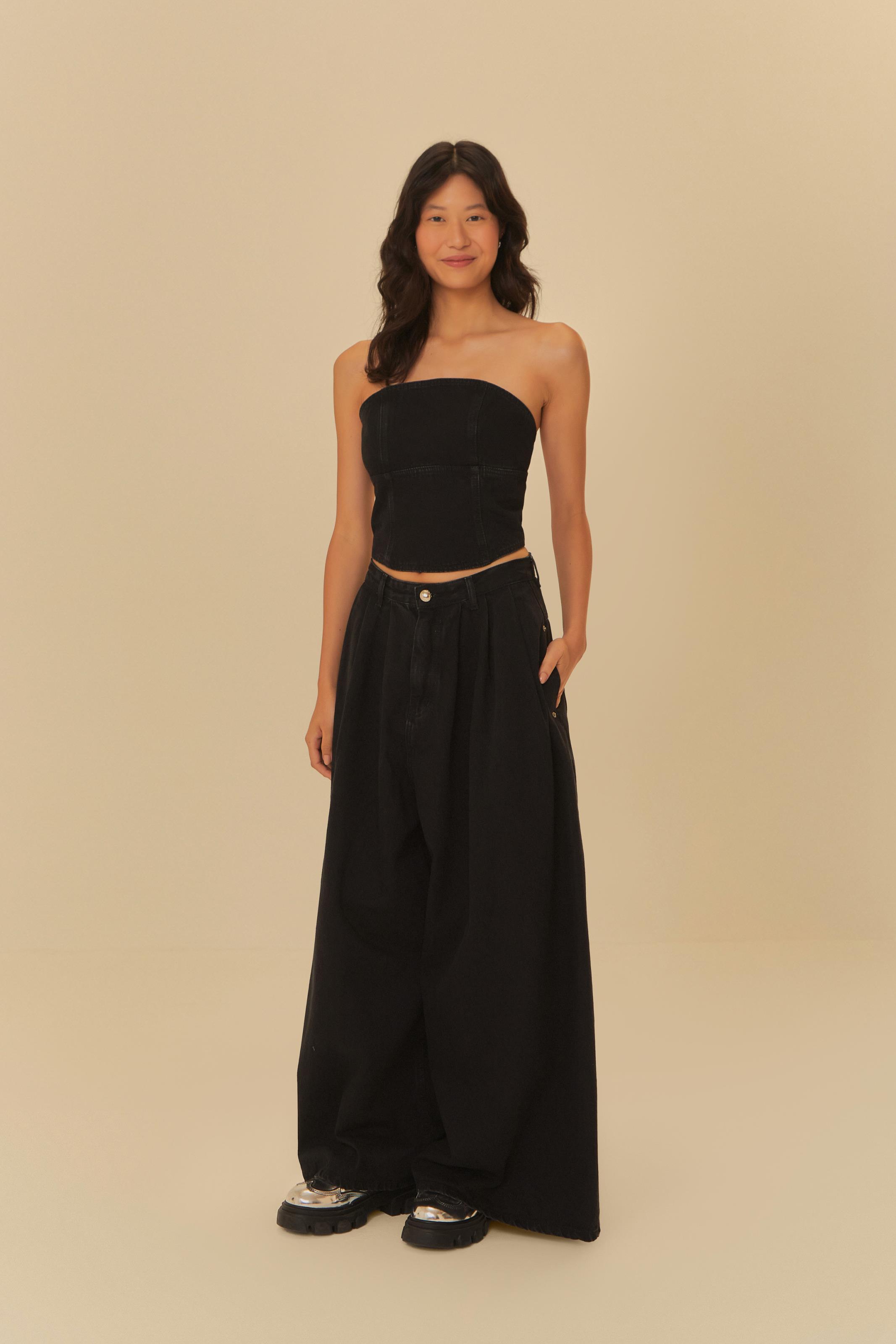 Corselet Black Jeans Sem Alça