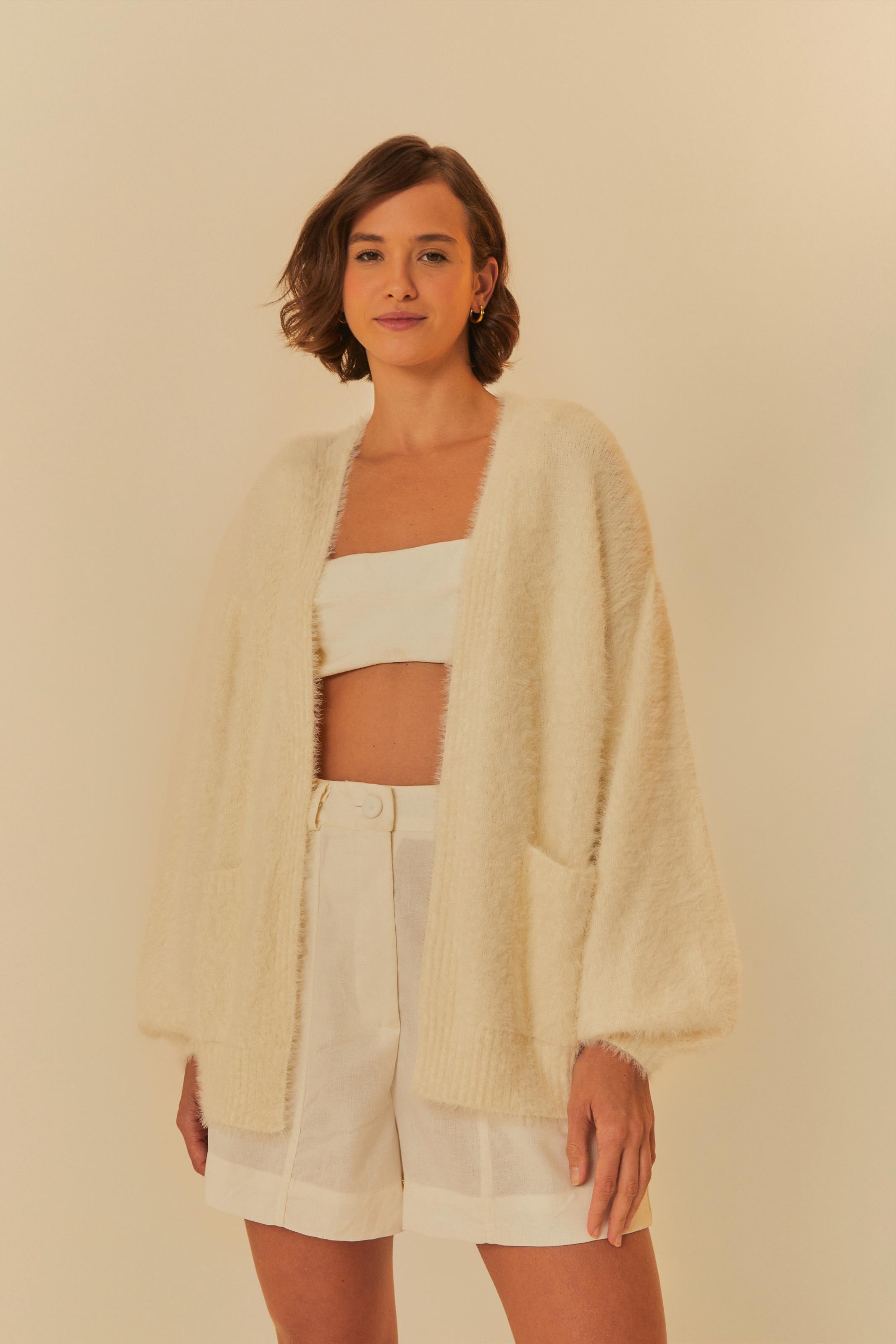 Cardigan Tricot Pelinho Com Bolso
