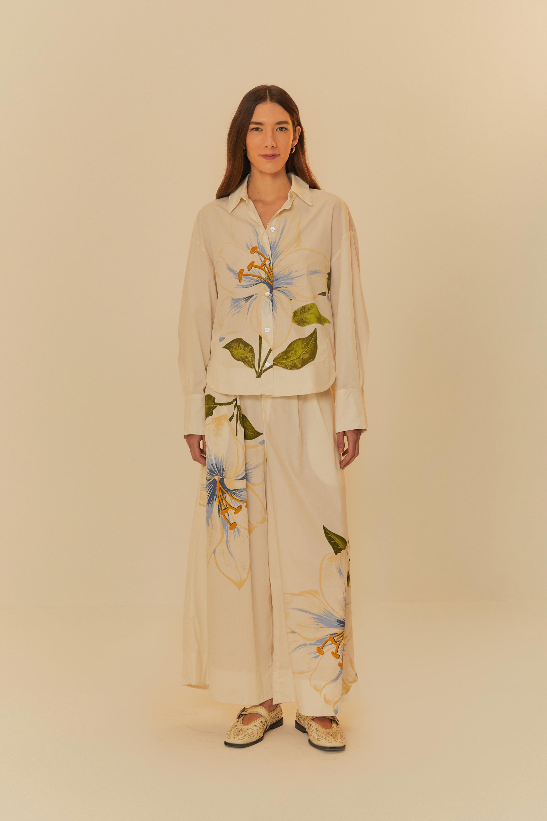 Camisa Estampada Flor Branca