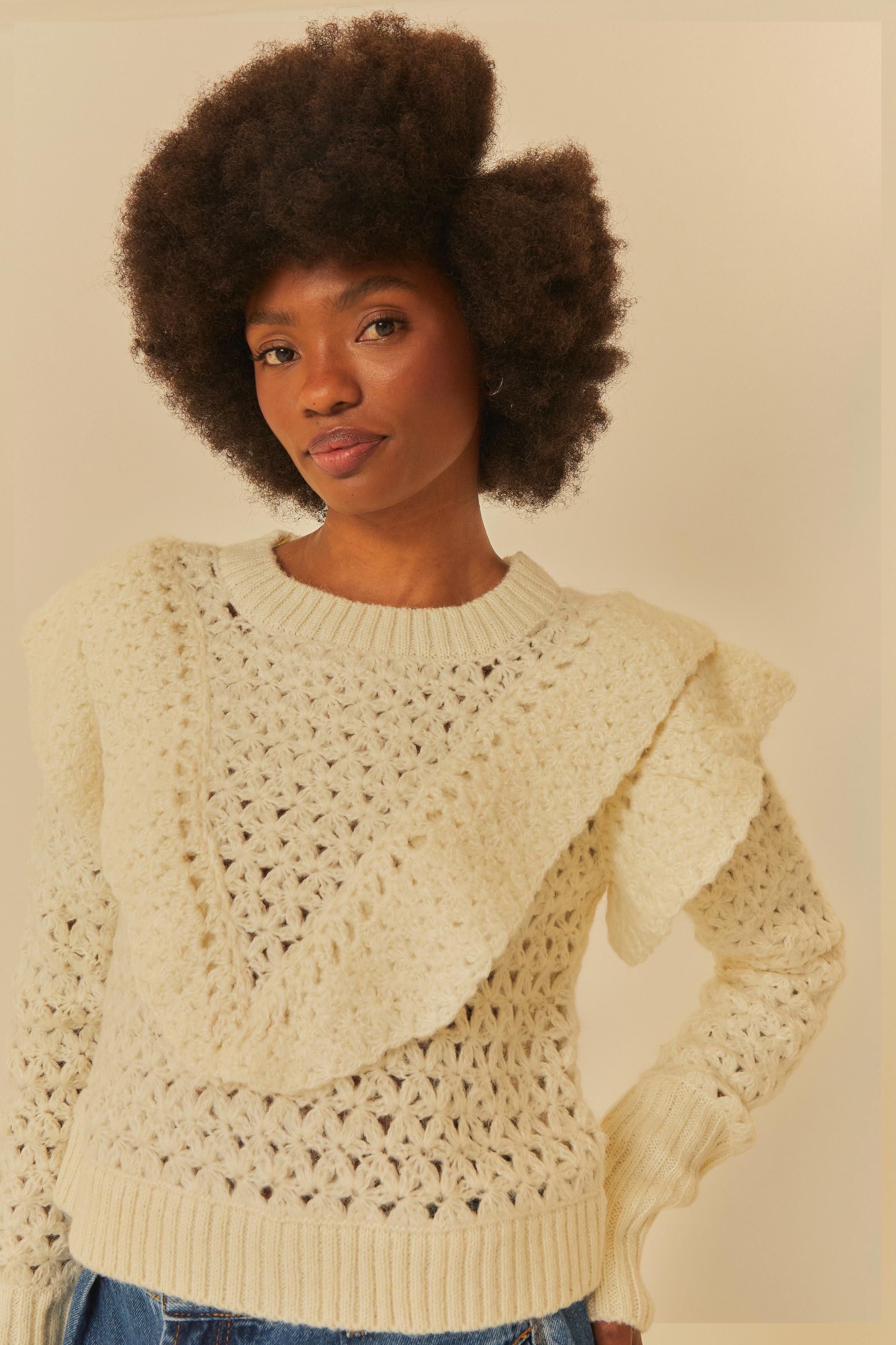 Cardigan Tricot Textura Flor