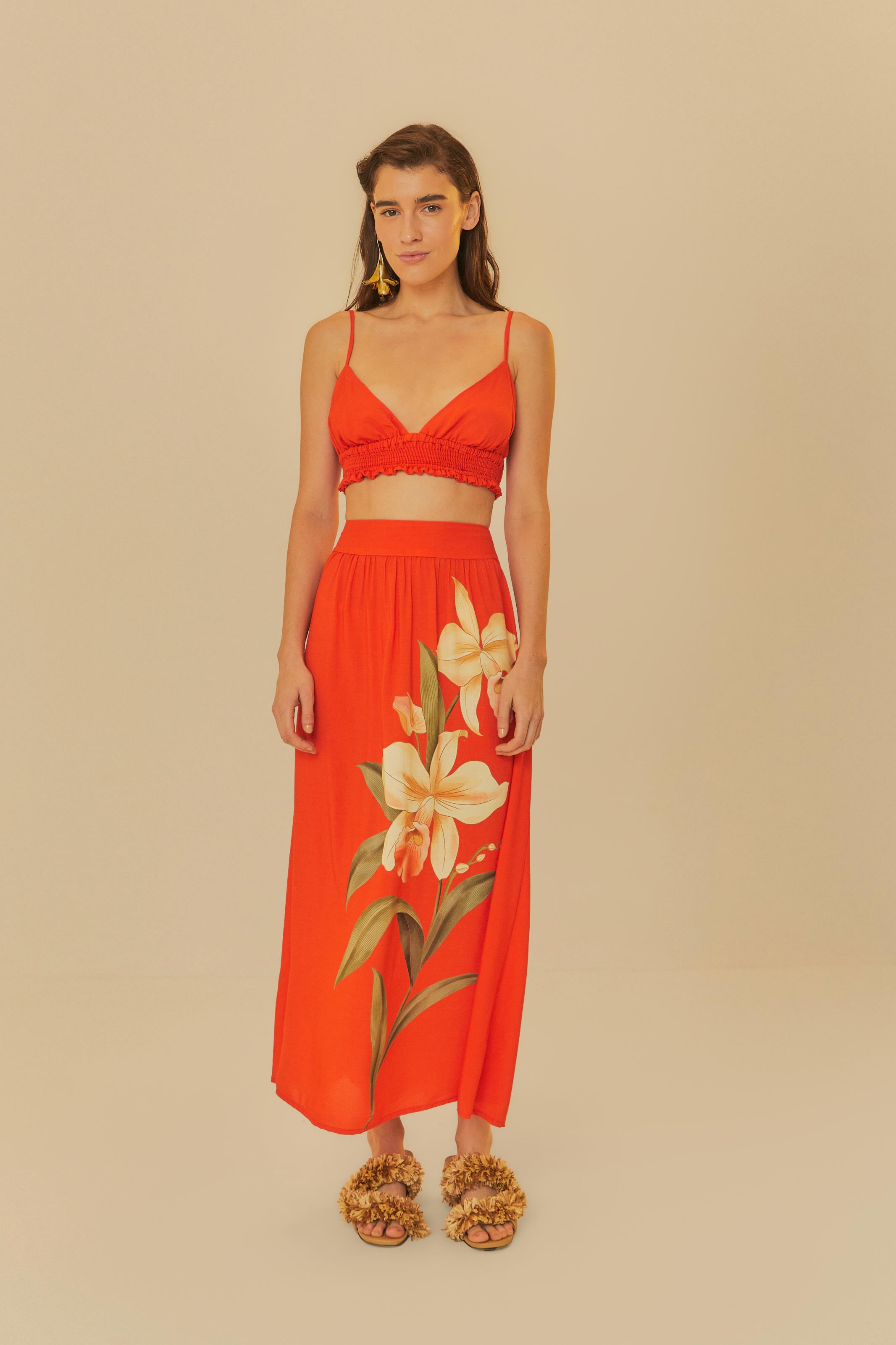 Saia Estampada Orquídea Maxi