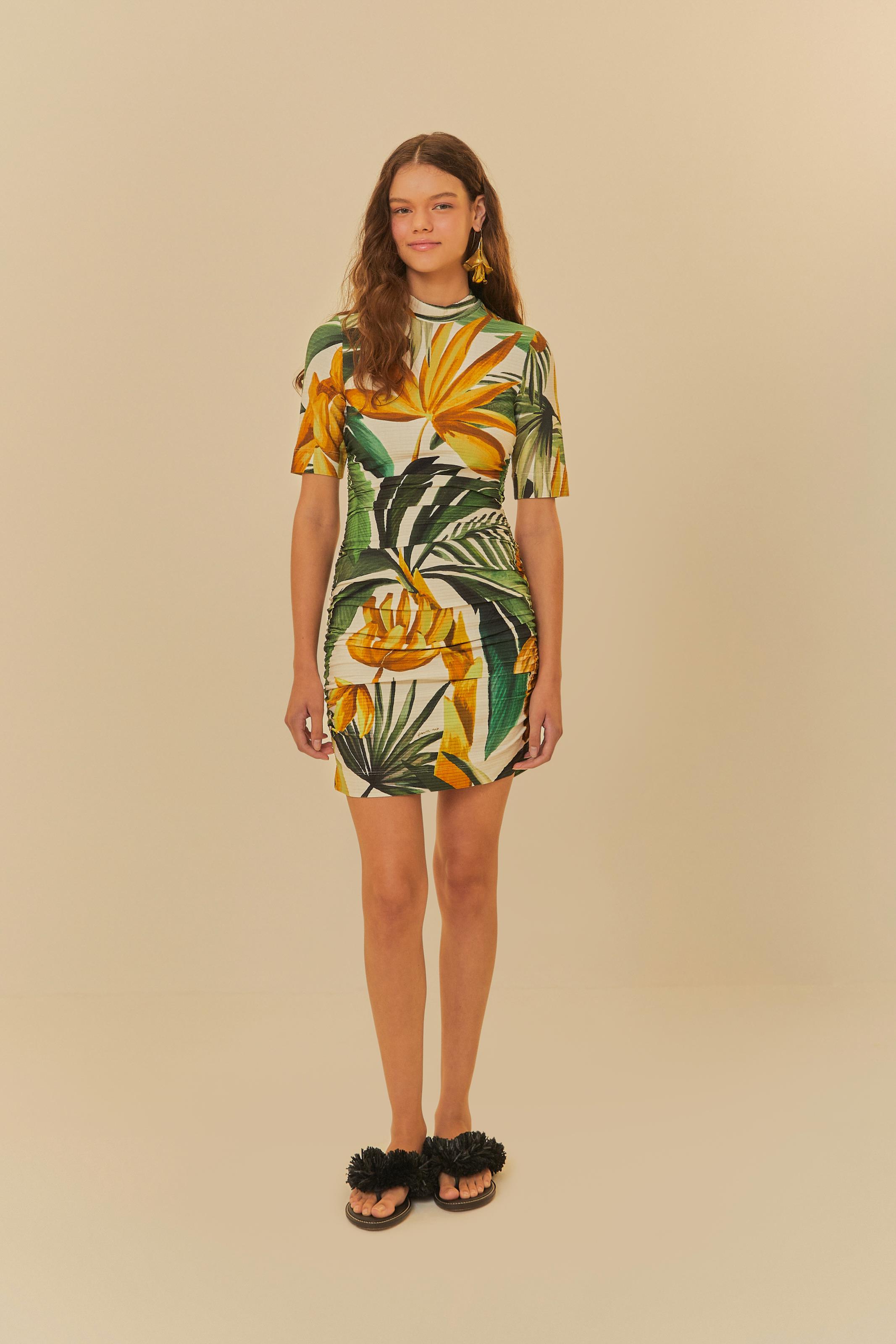Vestido Curto Franzido Estampado Bananarte