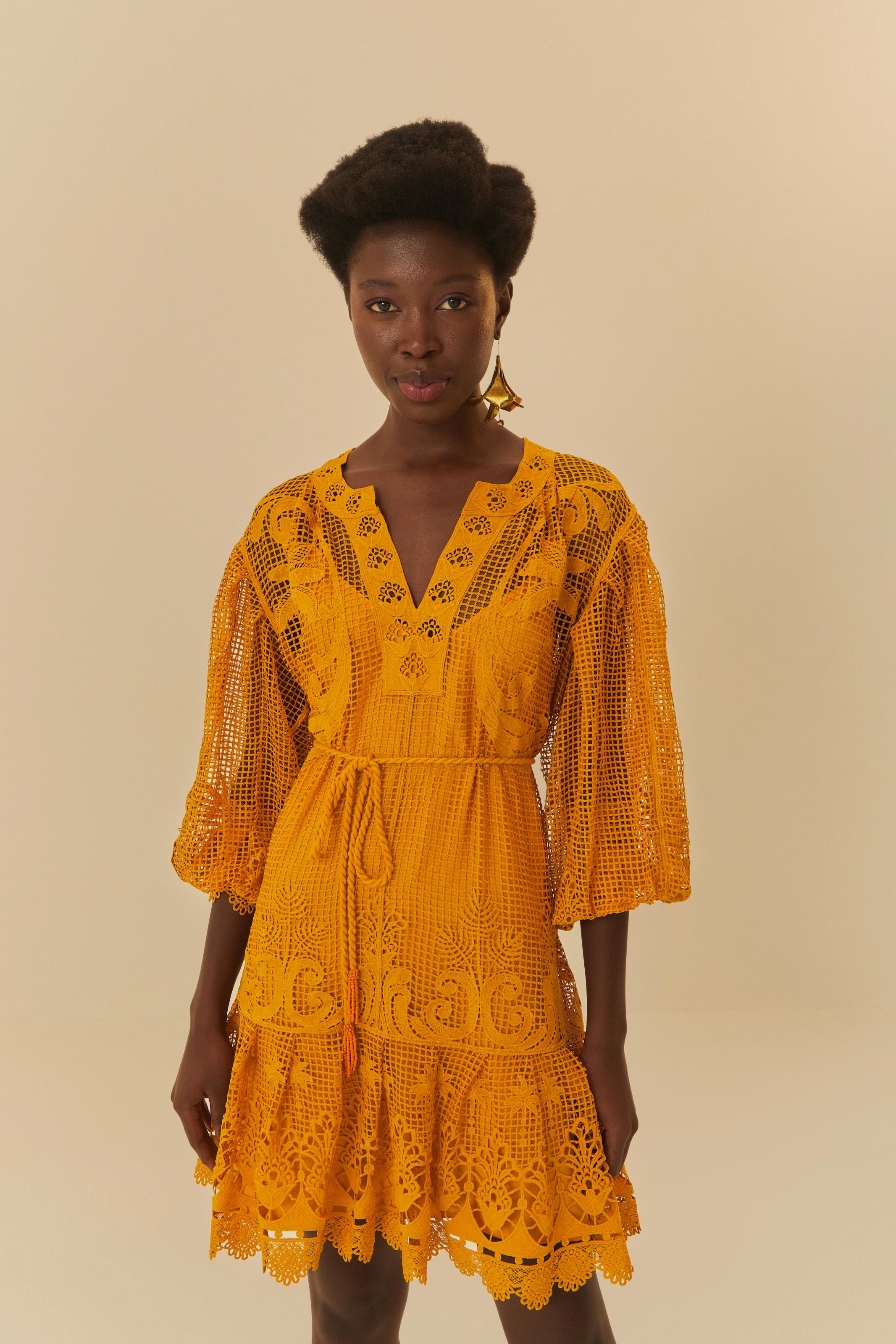 Vestido Guipure Pintada De Flor