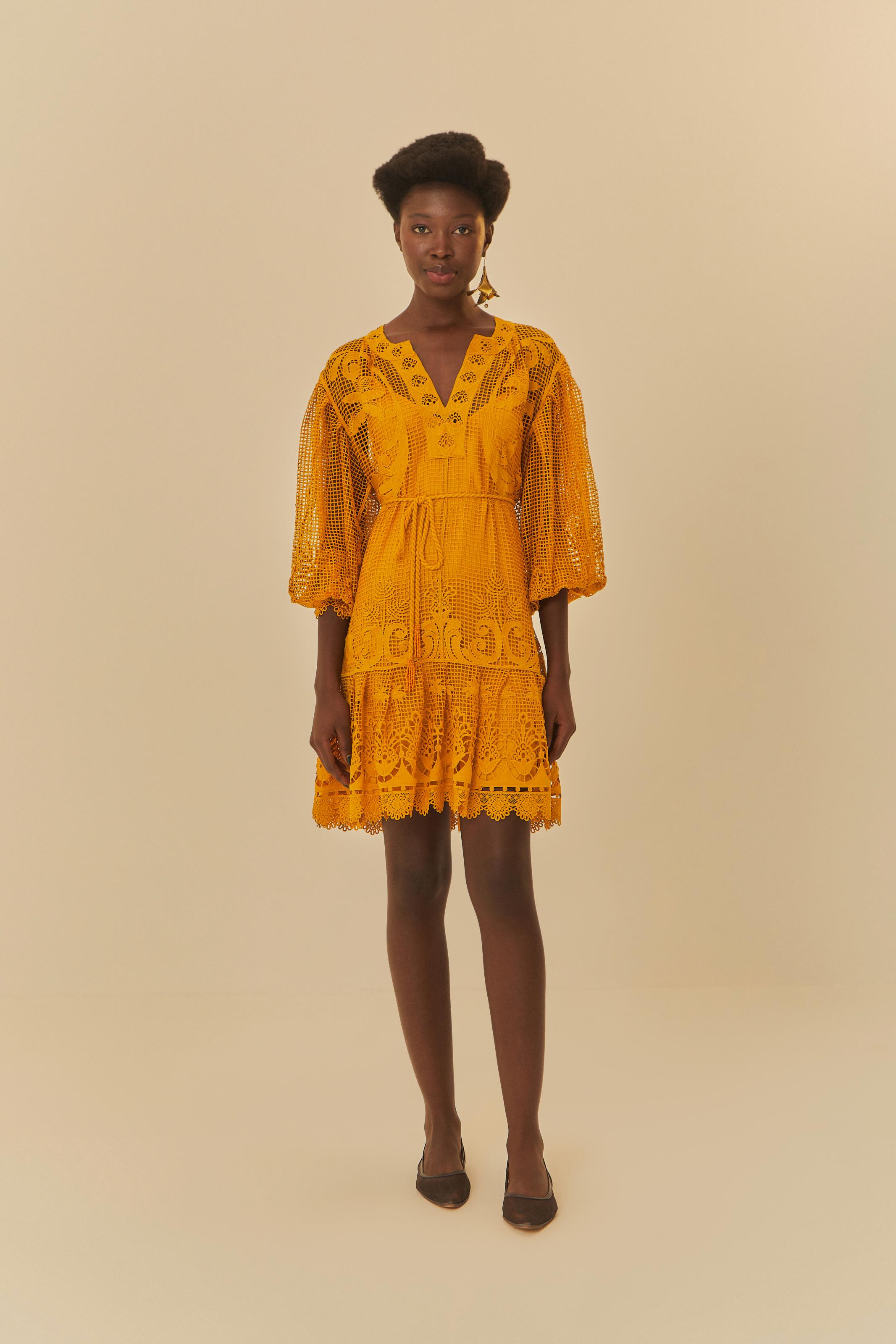 Vestido Guipure Pintada De Flor