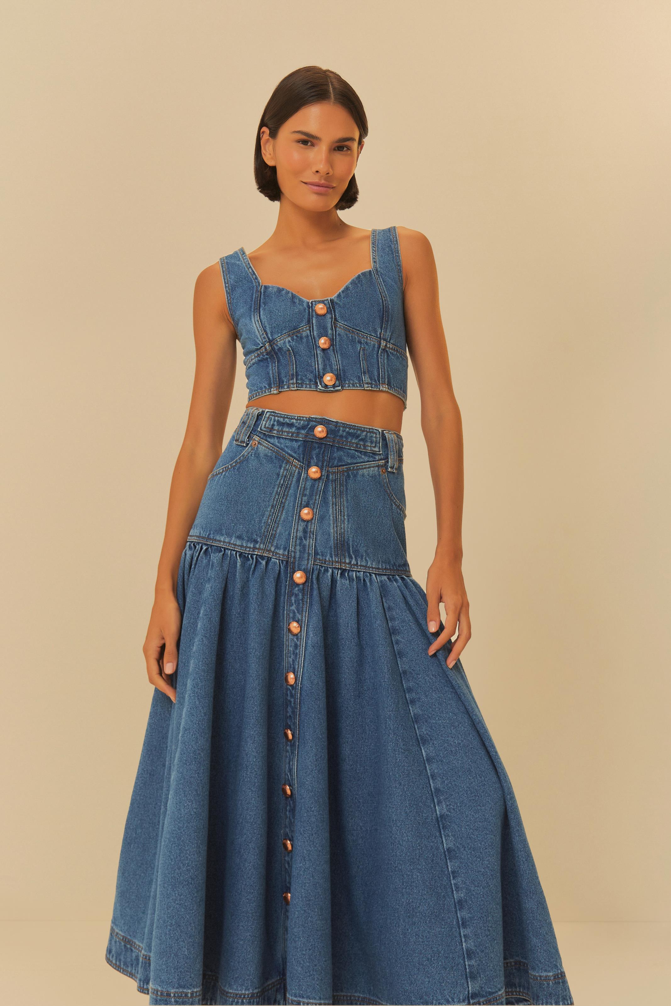 Saia Jeans Midi Godê