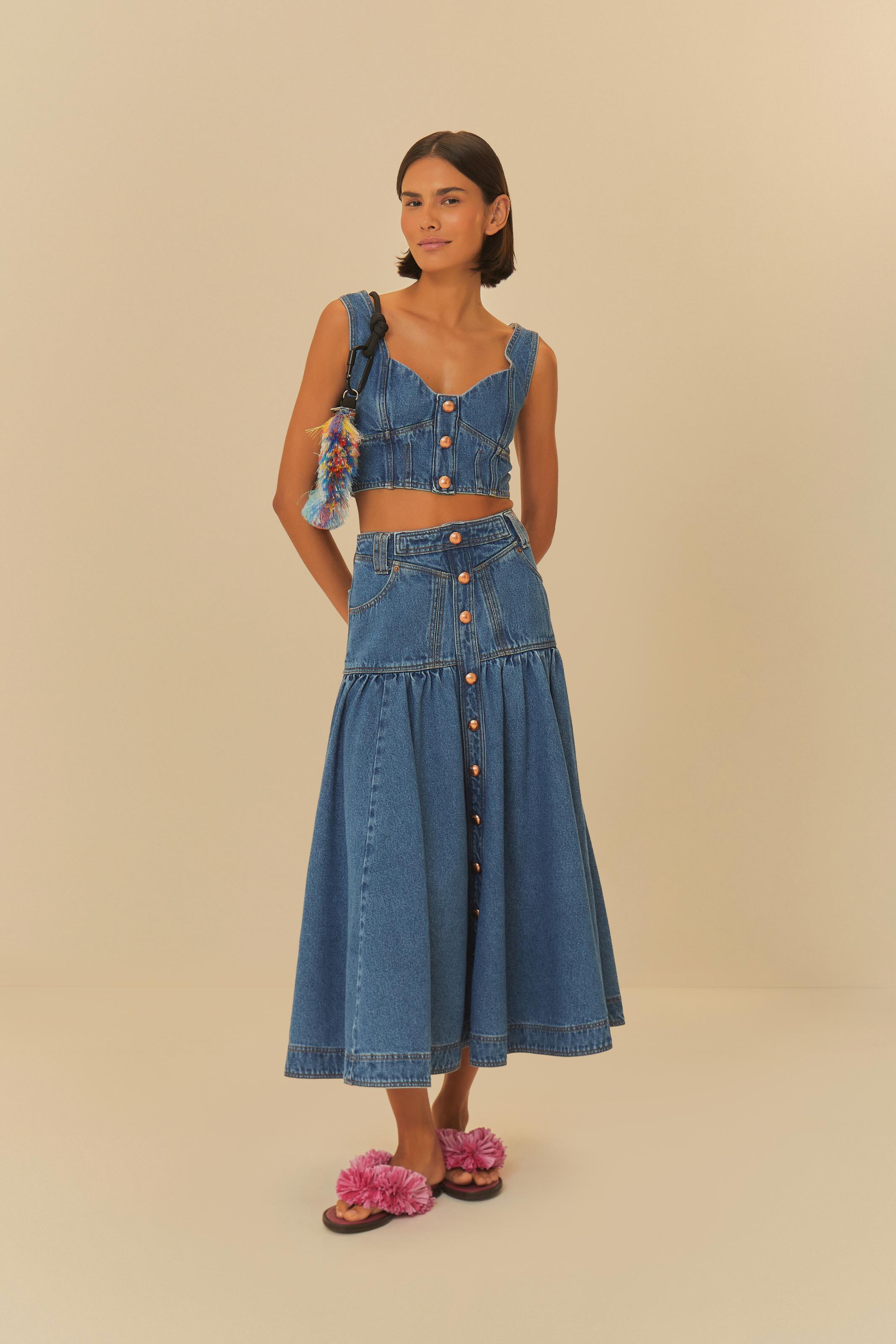Saia Jeans Midi Godê