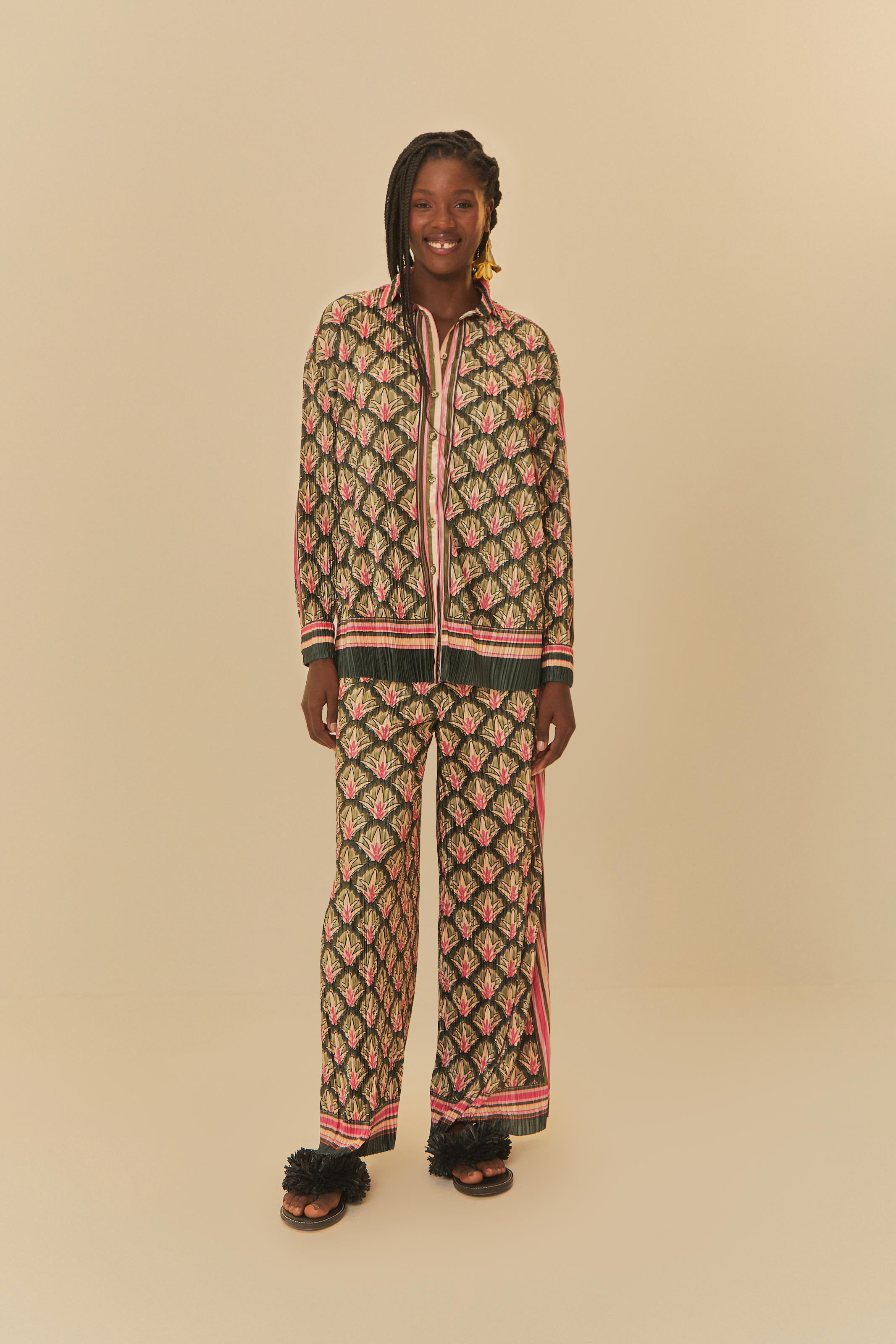 Camisa Plissada Estampada Tropicaxi