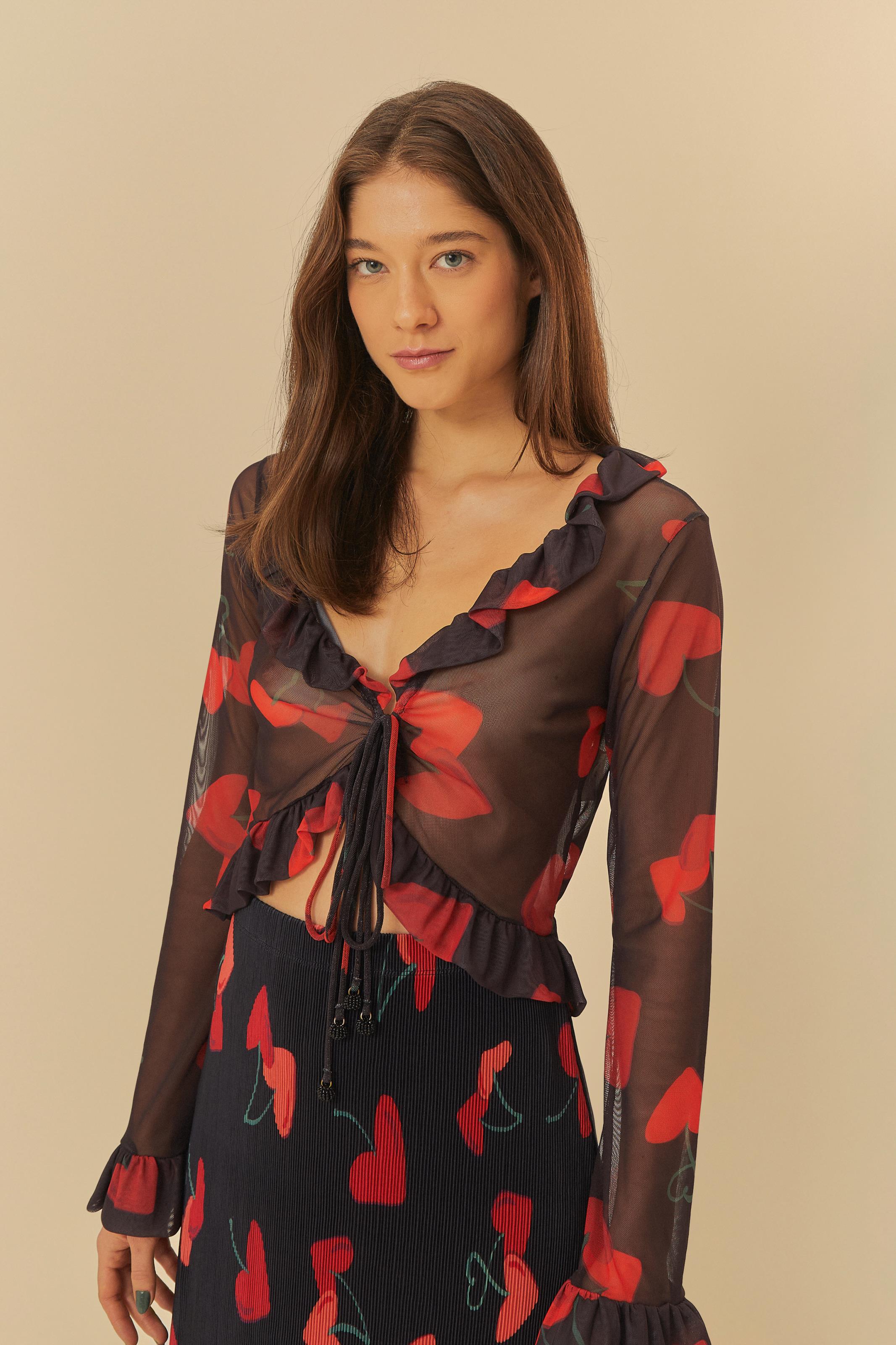 Blusa Tule Estampada Amor De Cereja