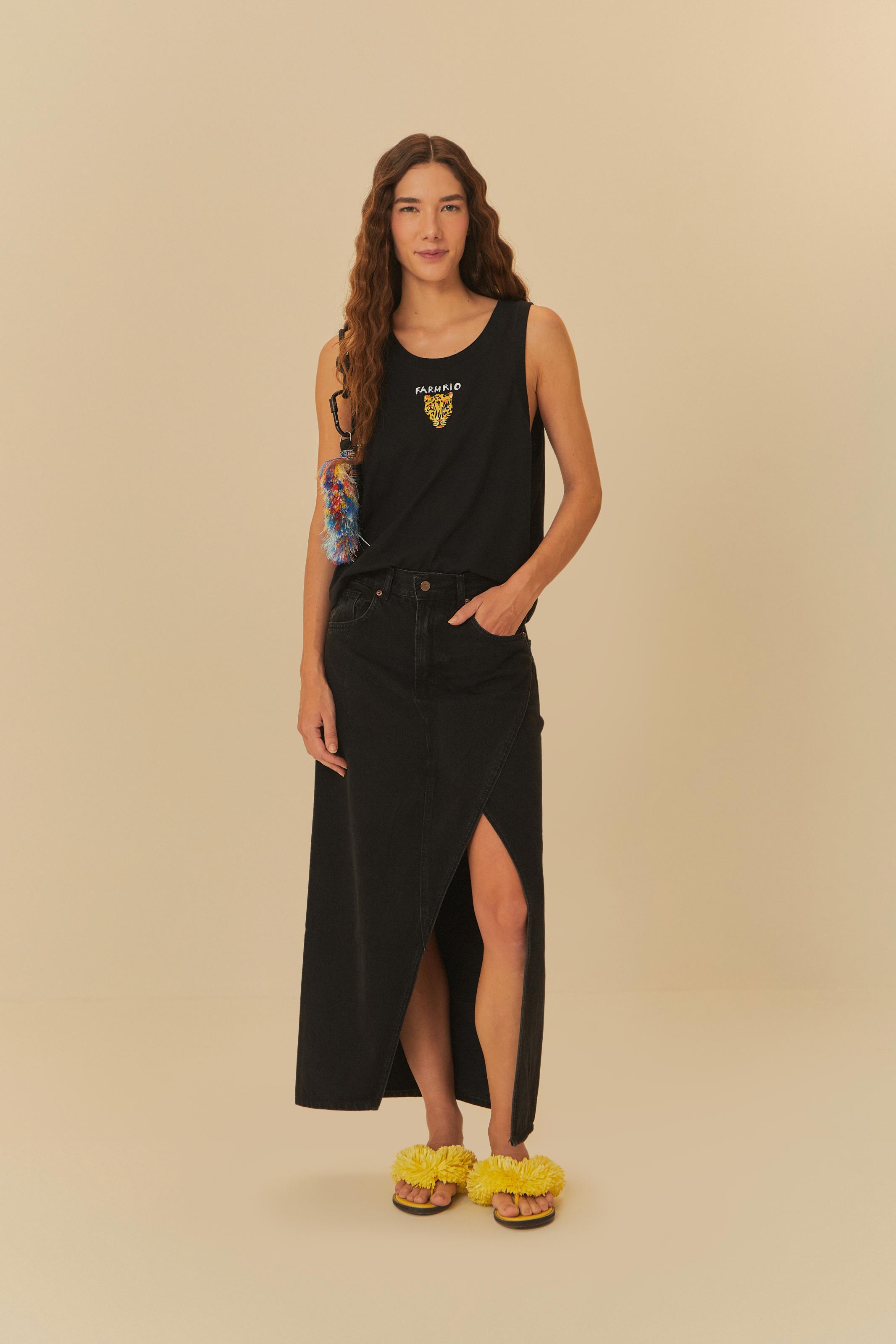 Saia Longa Fenda Black Jeans