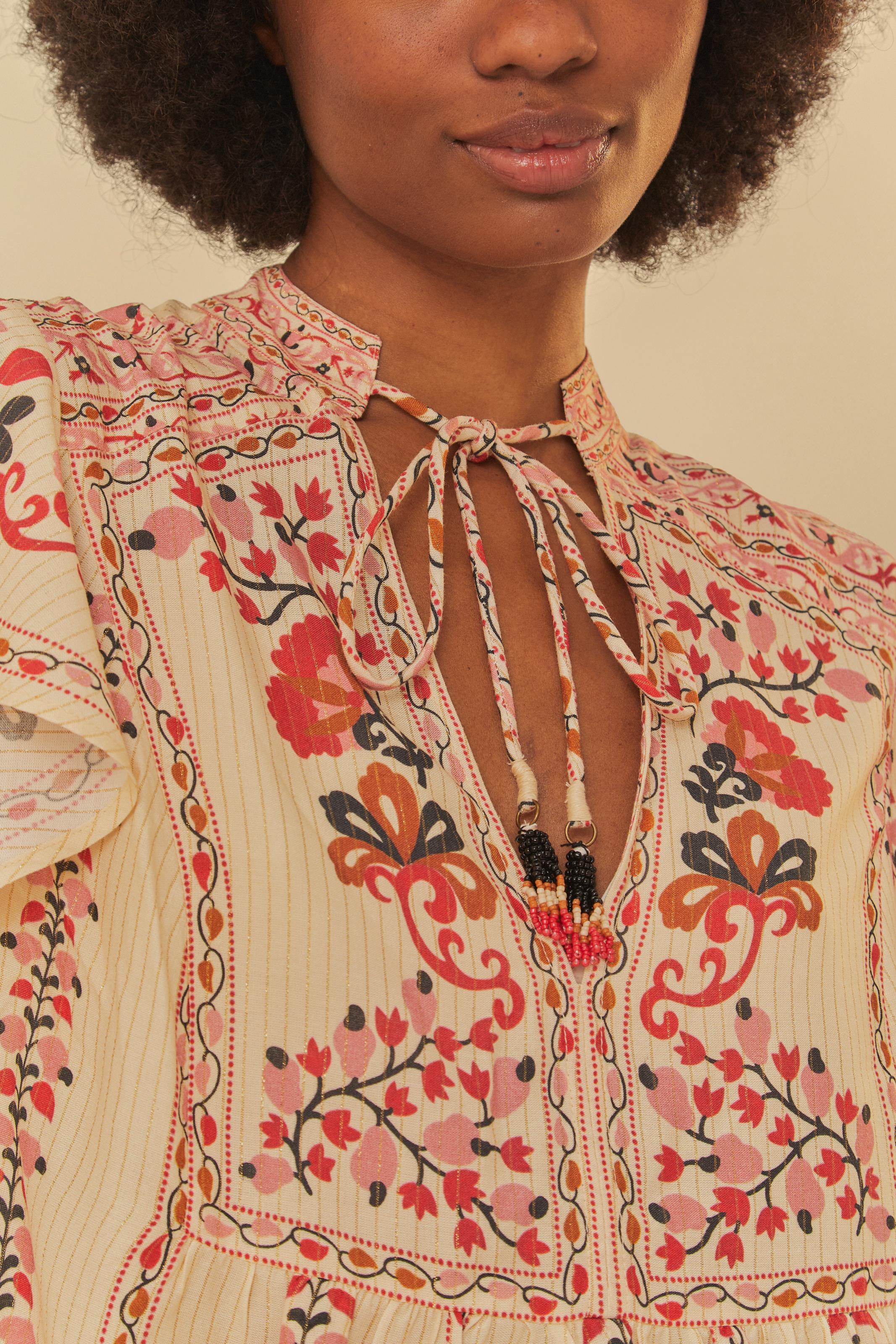 Blusa Bata Estampada Mandala De Caju