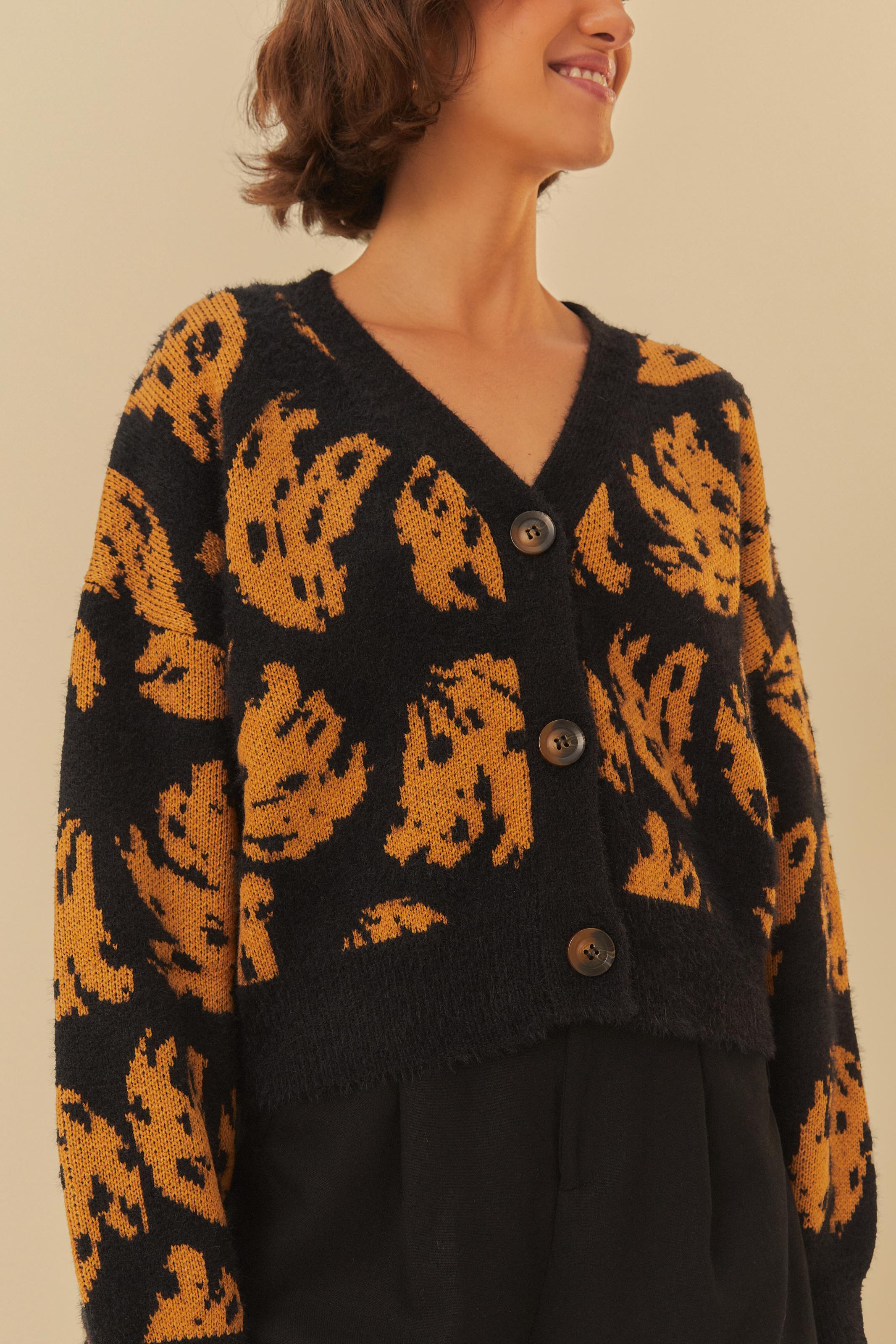 Cardigan Curto Tricot Estampado Bossa Banana