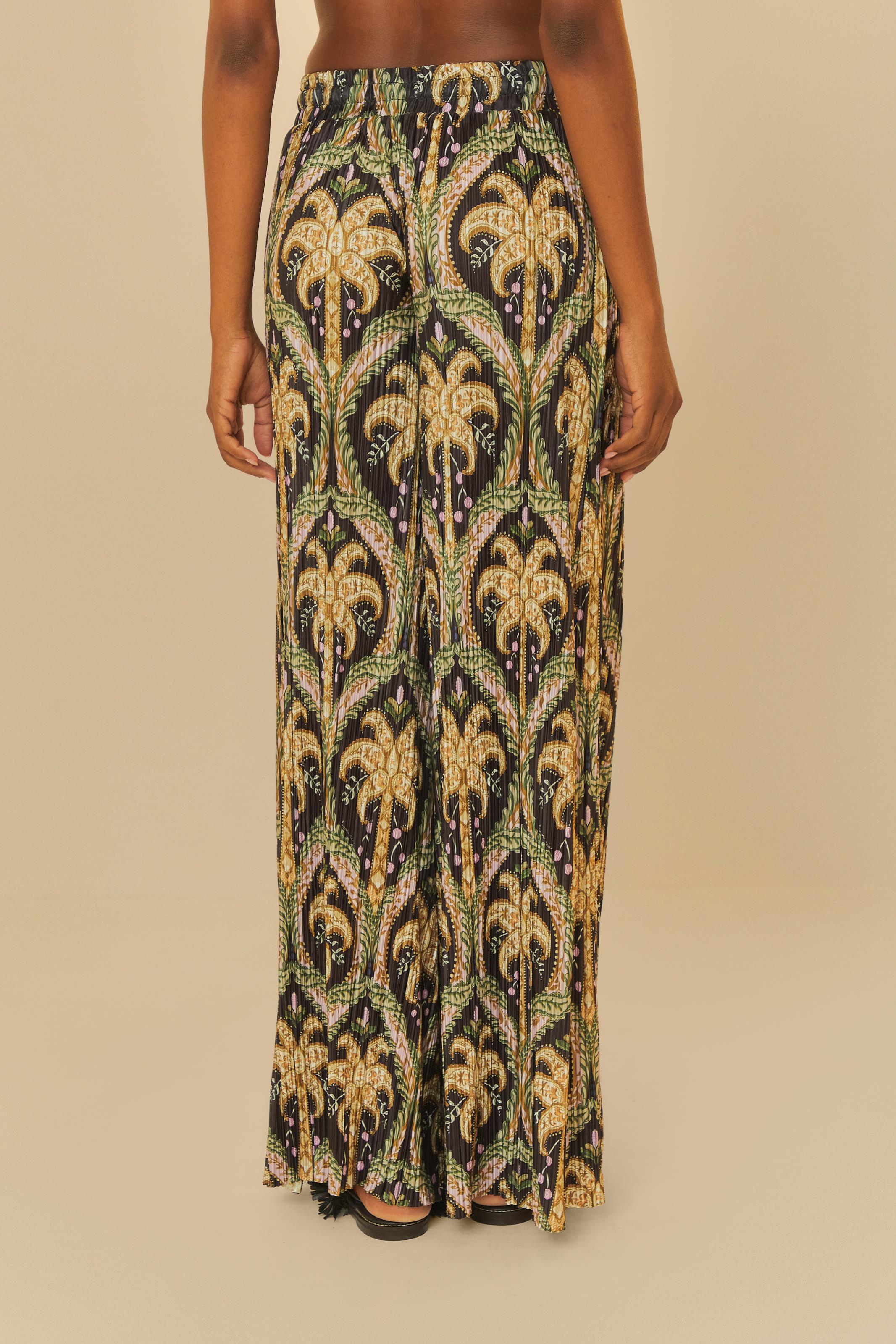 Calça Plissada Estampada Camafeu Tropical