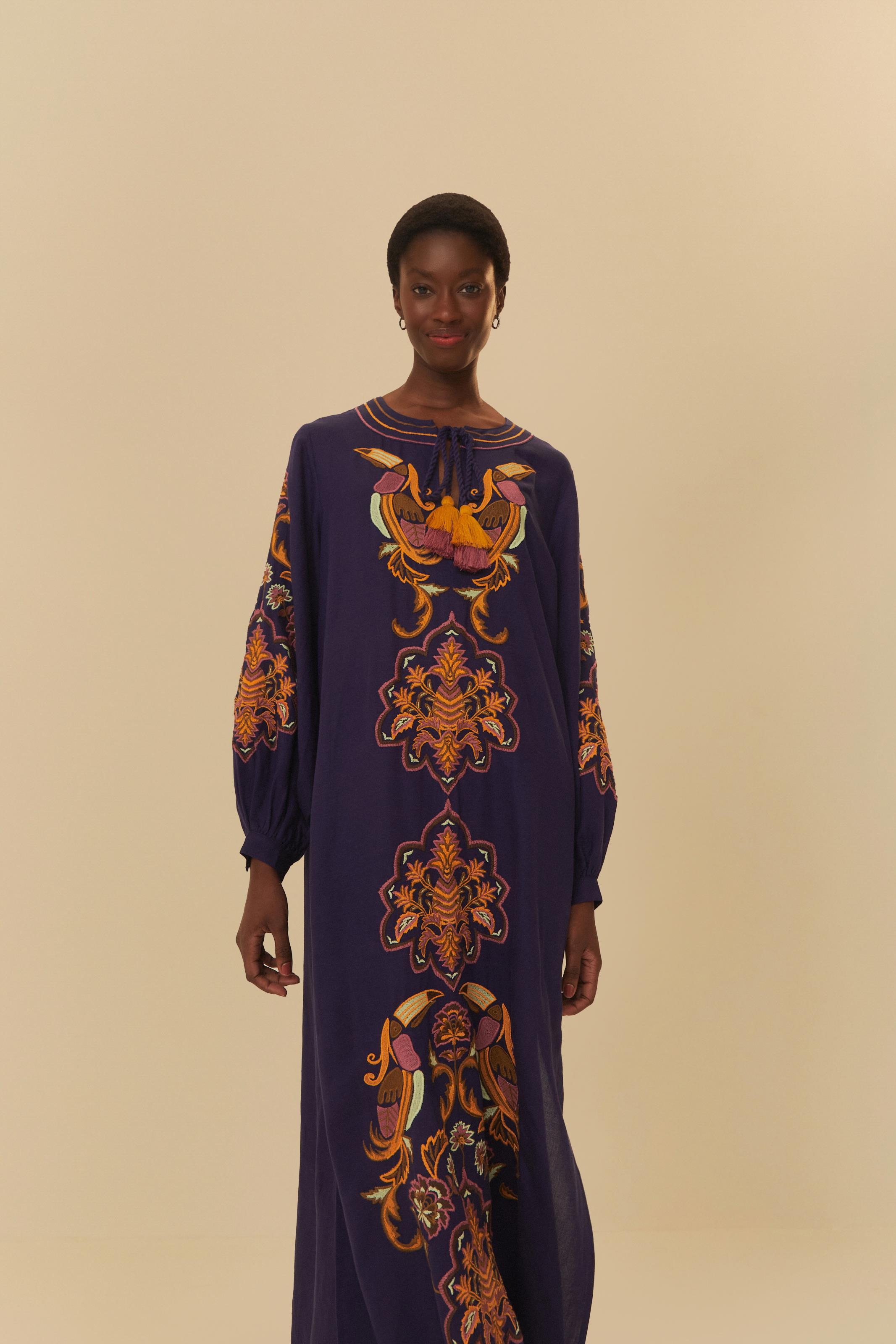 Vestido Bordado Estampado Romance Boho