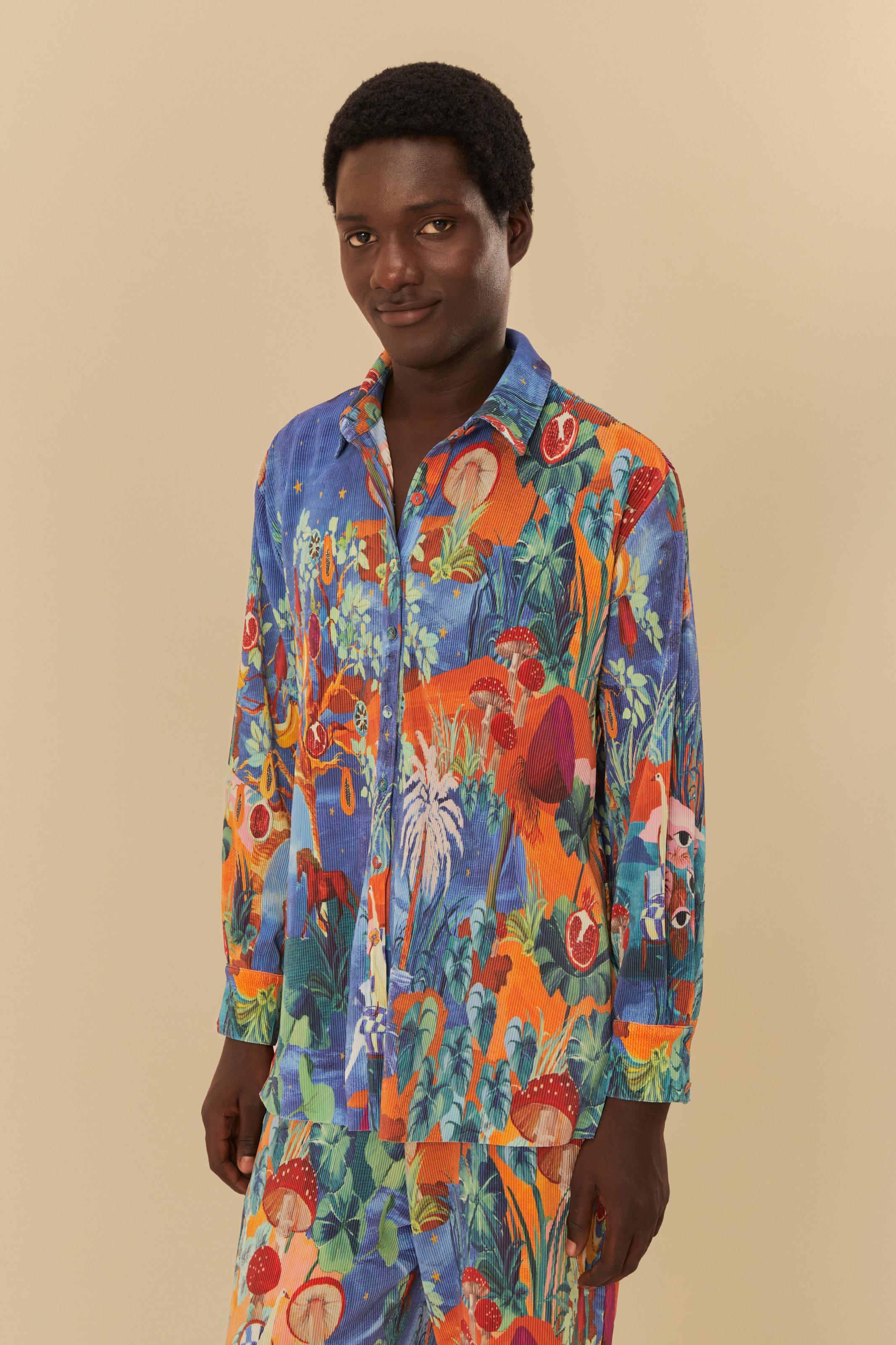 Camisa Plissada Estampada Paisagem De Sonho Corrida