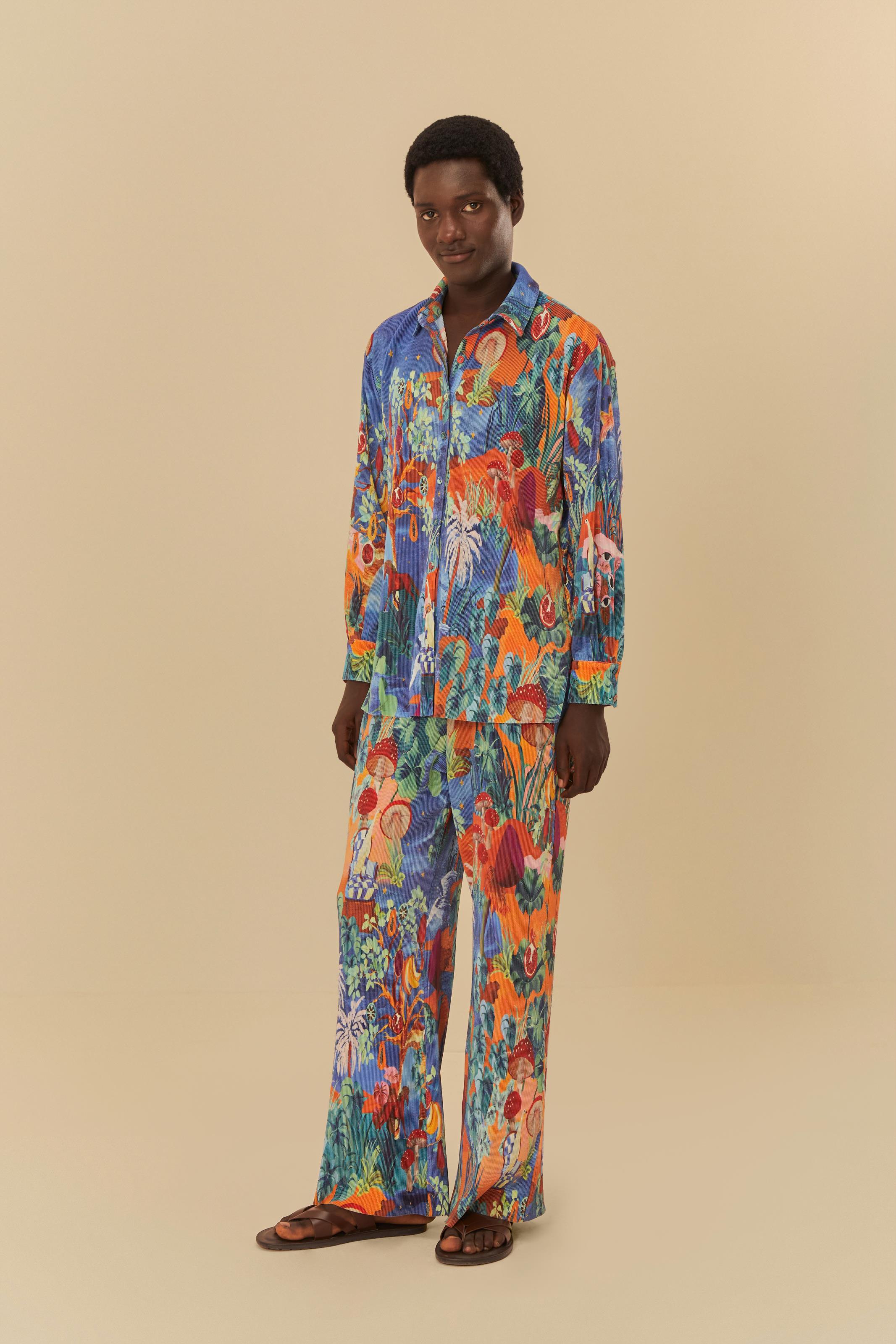 Calça Plissada Estampada Paisagem De Sonho Corrida