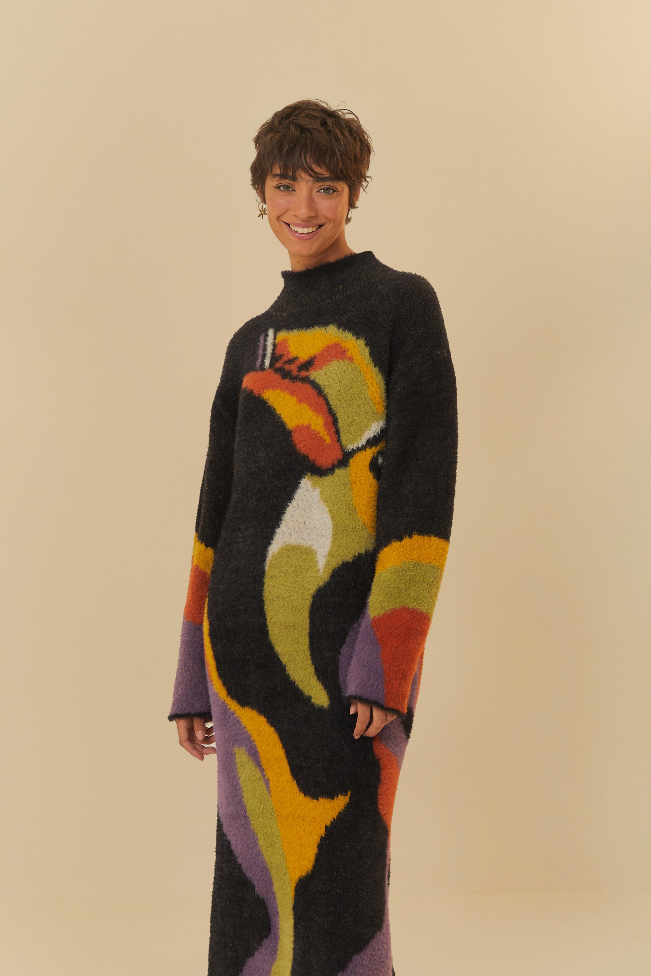 Maxi Vestido Tricot Estampado Voo Doce
