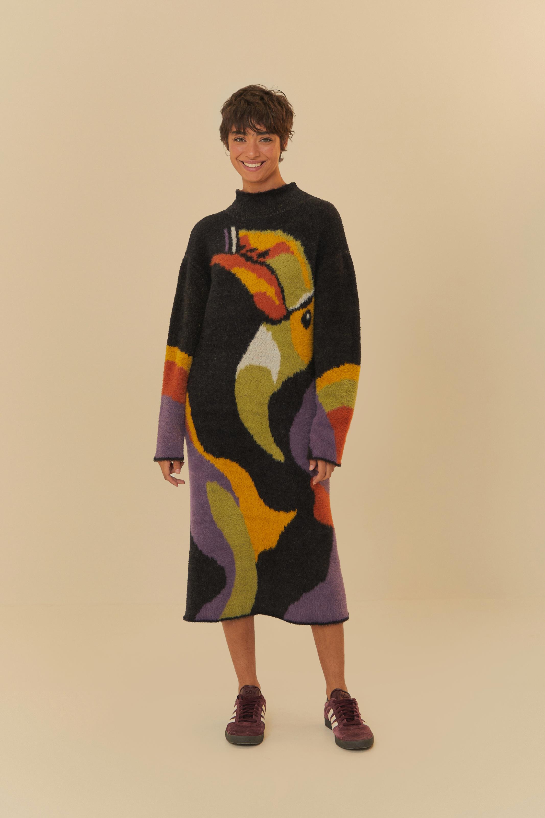 Maxi Vestido Tricot Estampado Voo Doce