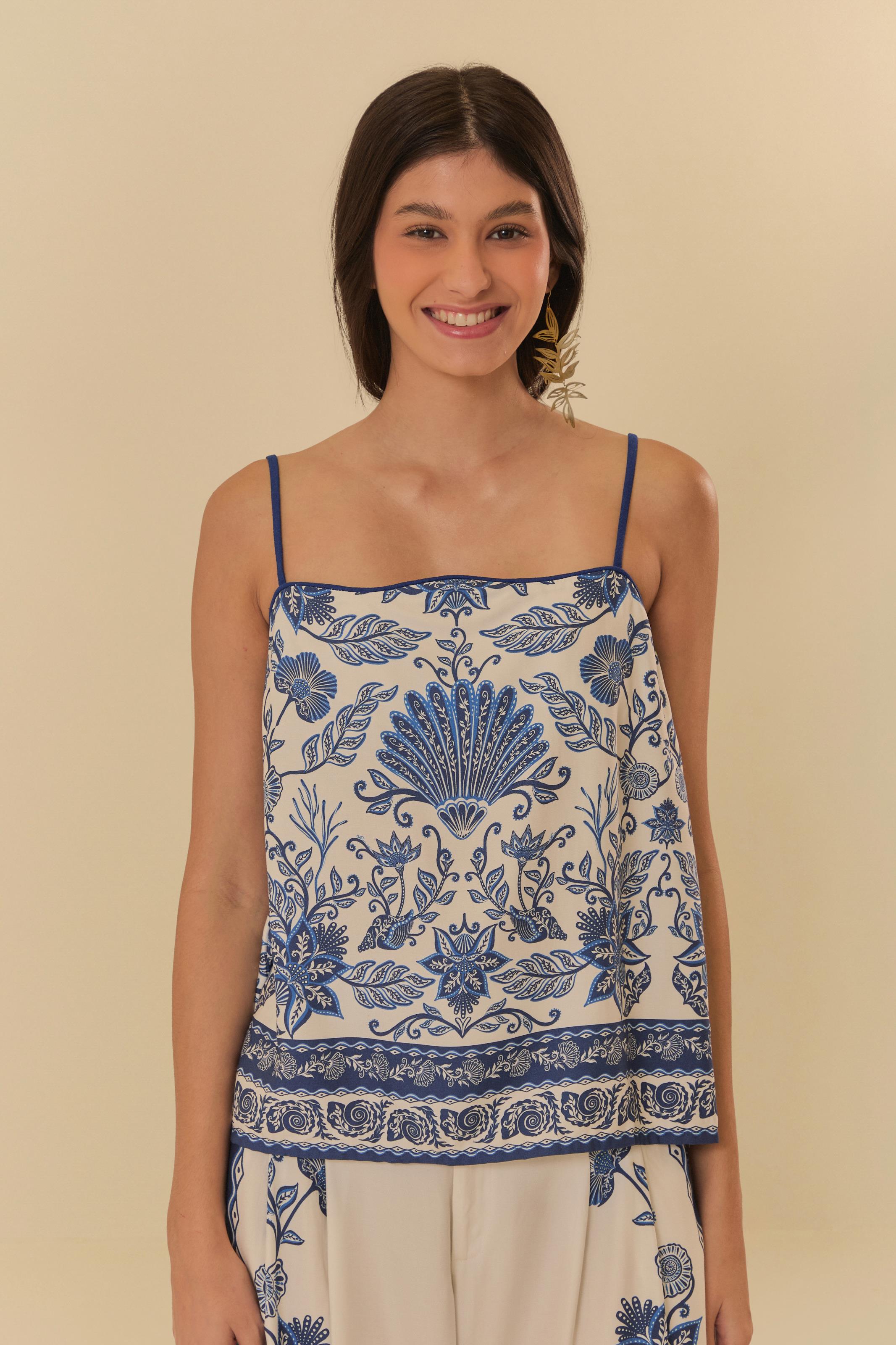 Blusa Decote Onda Estampada Jardim De Concha
