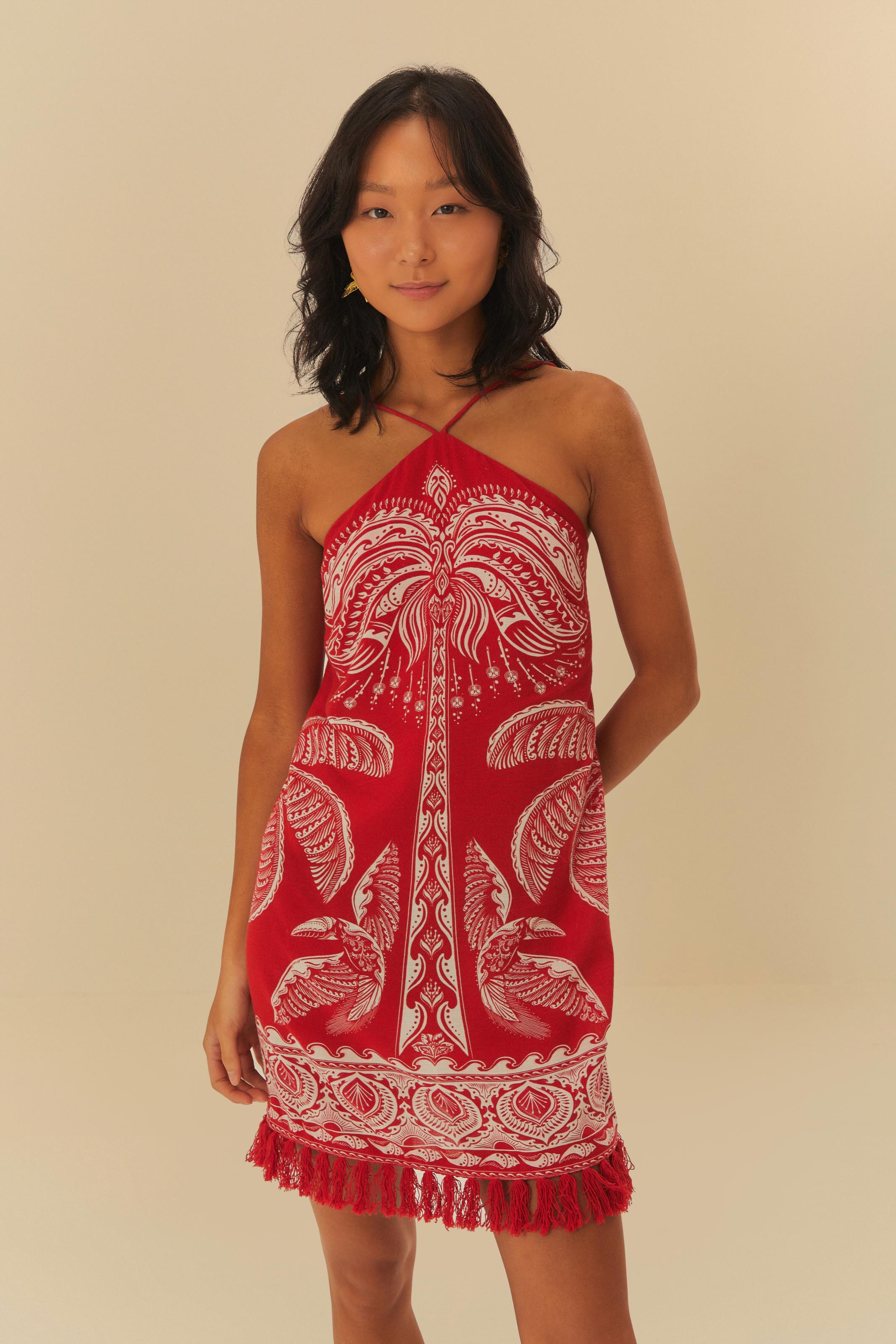 Vestido Curto Estampado Coqueiro Majestoso