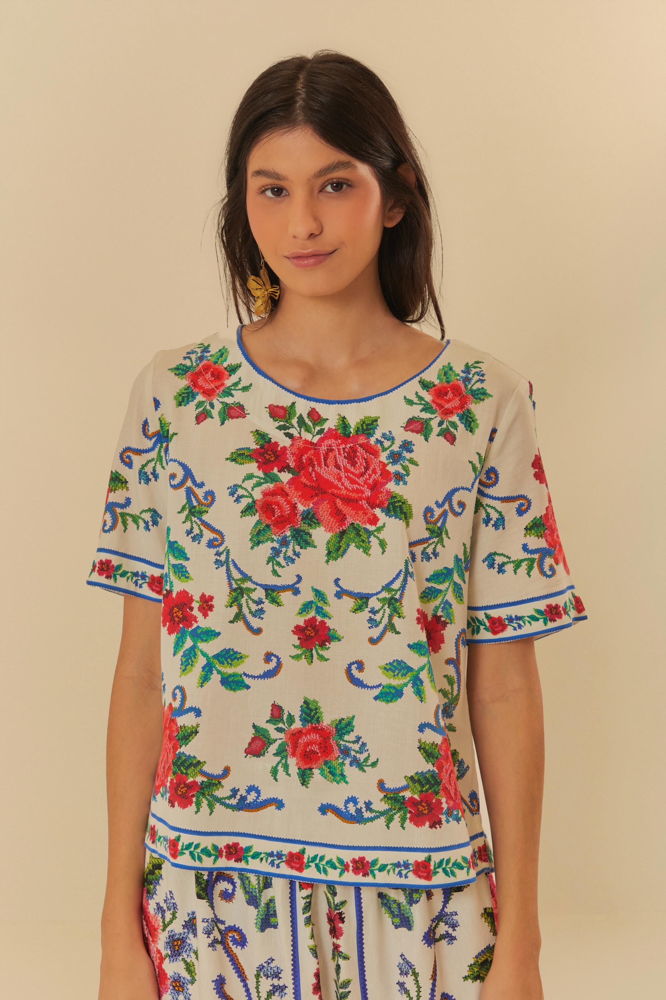 T-Shirt Estampada Flor Realeza