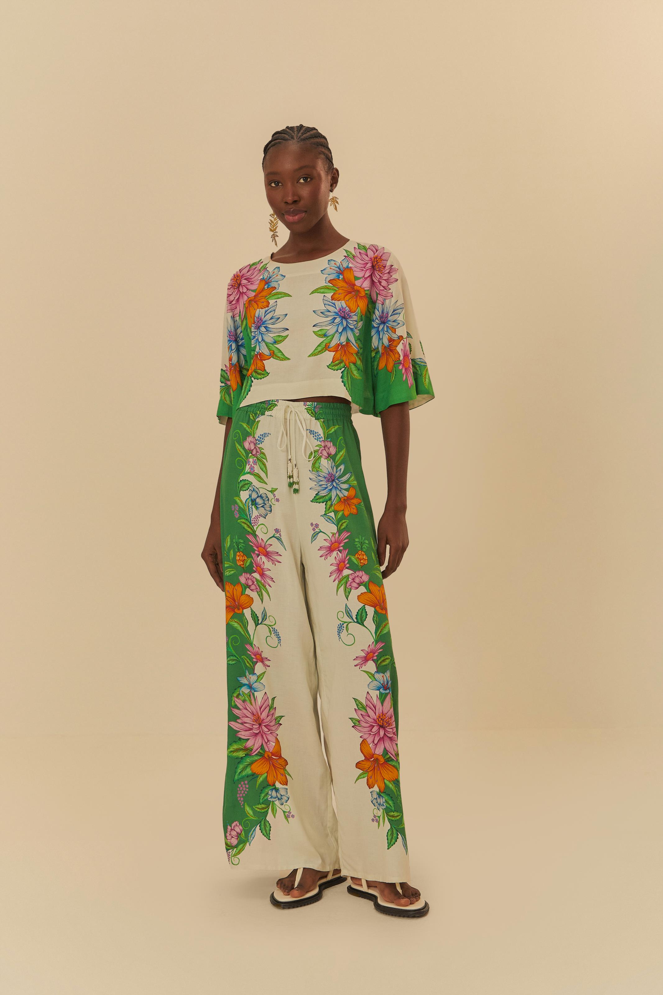 Calça Pantalona Estampada Delicadeza De Fruta