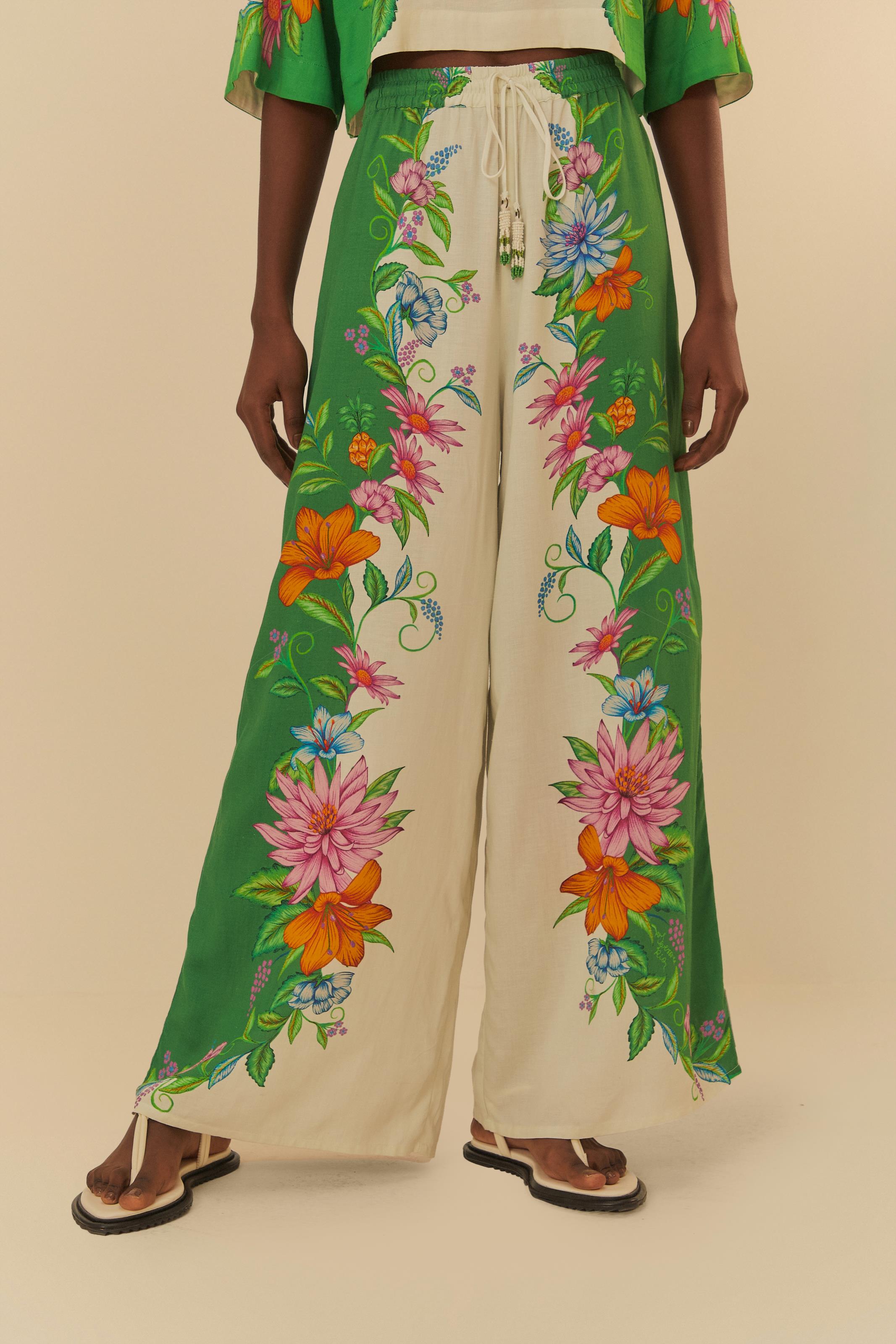 Calça Pantalona Estampada Delicadeza De Fruta