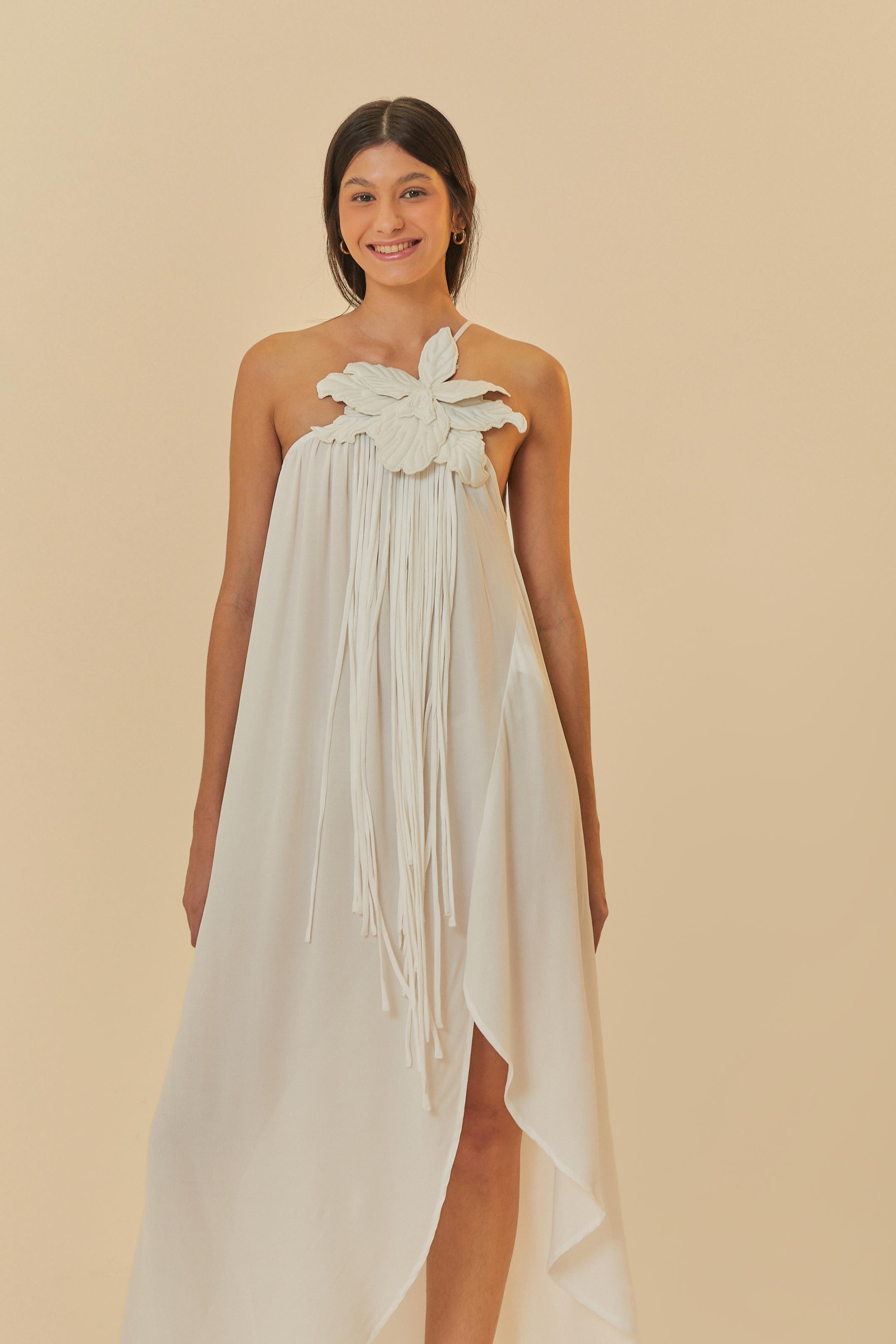 Vestido Artesanal Flor Com Franja