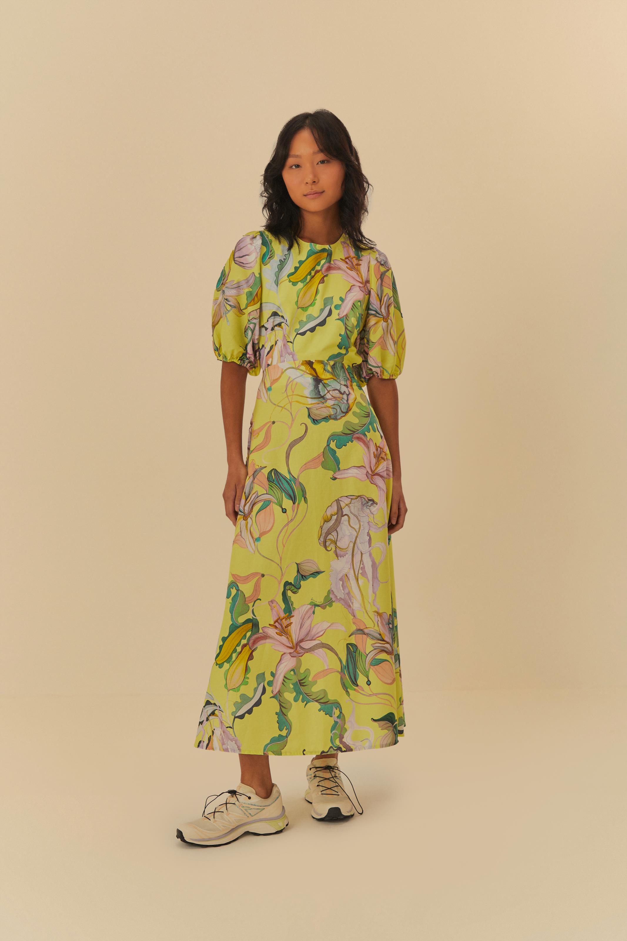 Vestido Longo Estampado Água Viva Buquê