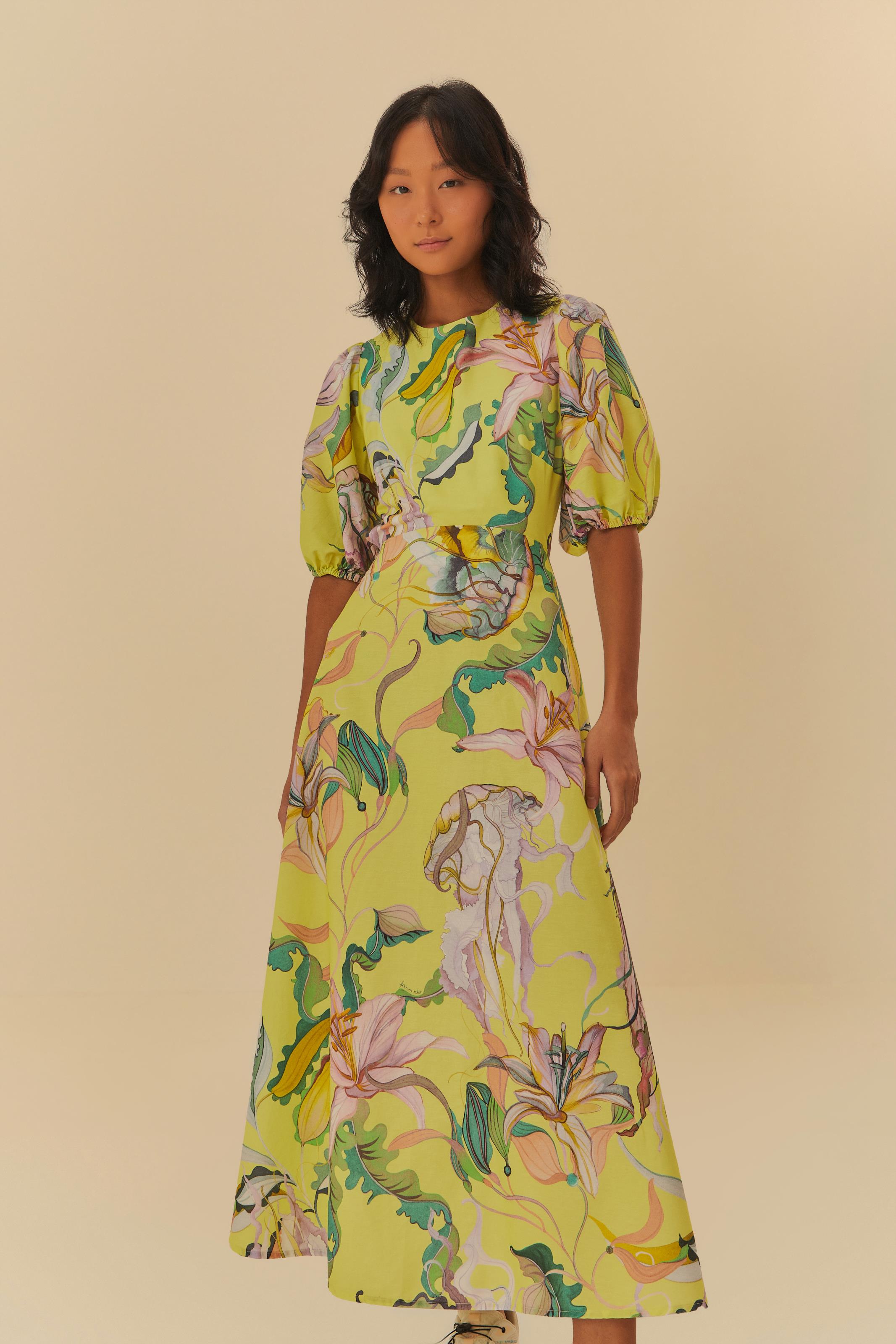 Vestido Longo Estampado Água Viva Buquê